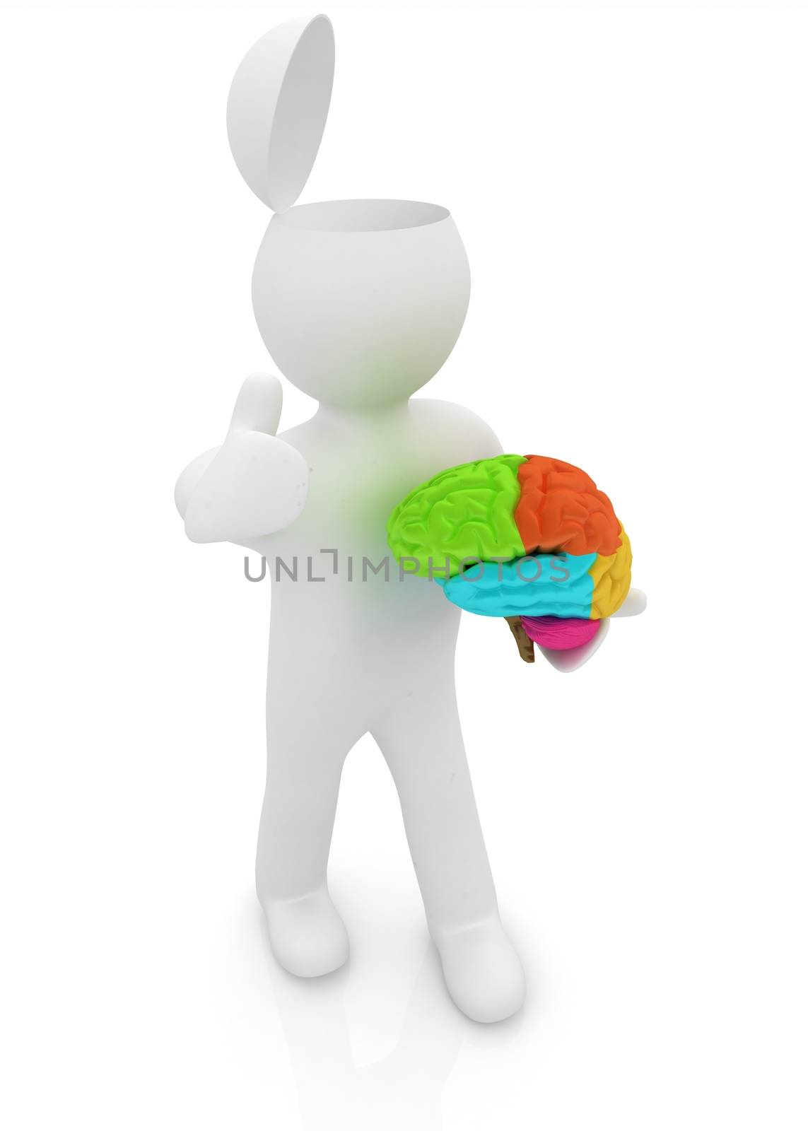 3d people - man with half head, brain and trumb up.  by Guru3D