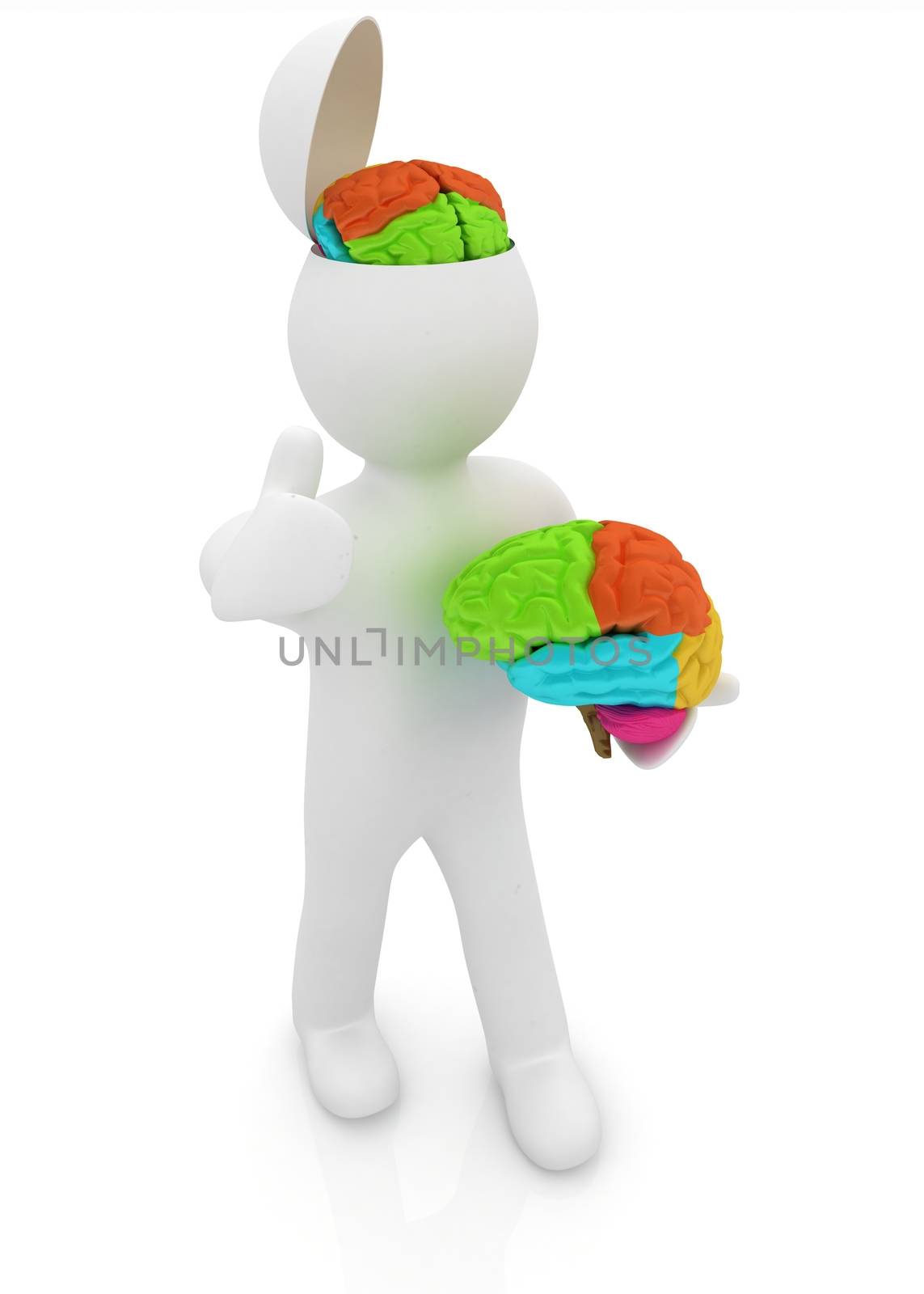 3d people - man with half head, brain and trumb up.  by Guru3D