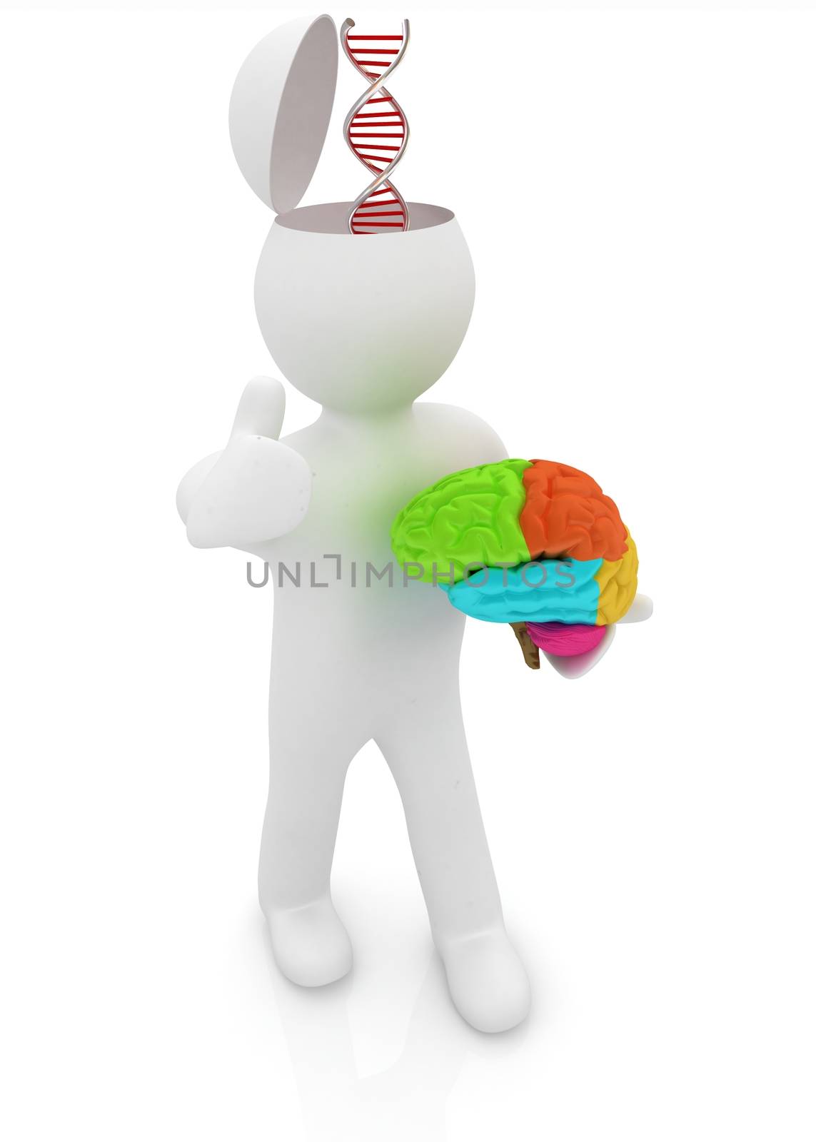 3d people - man with half head, brain and trumb up. Medical conc by Guru3D