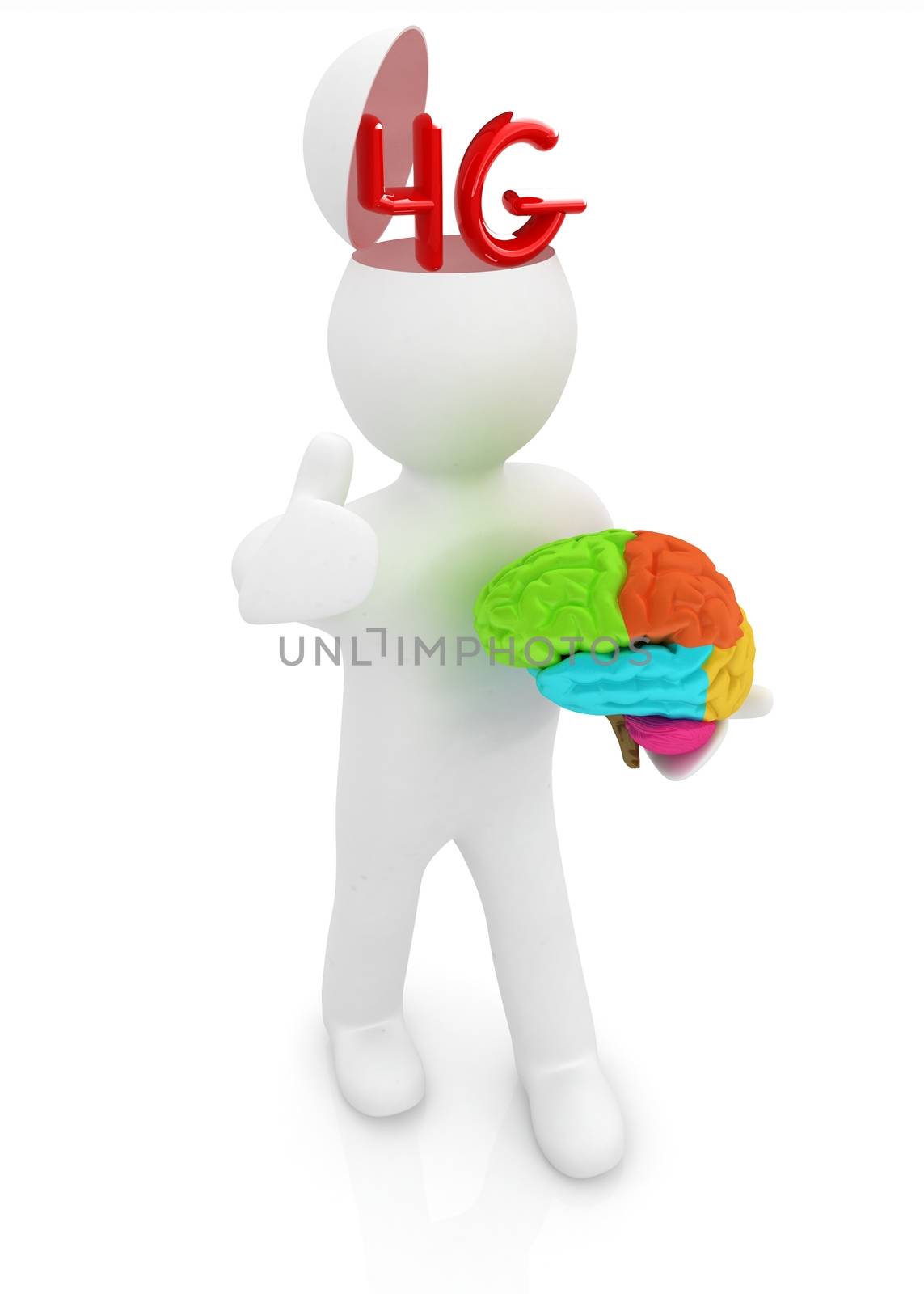 3d people - man with half head, brain and trumb up. 4g modern in by Guru3D