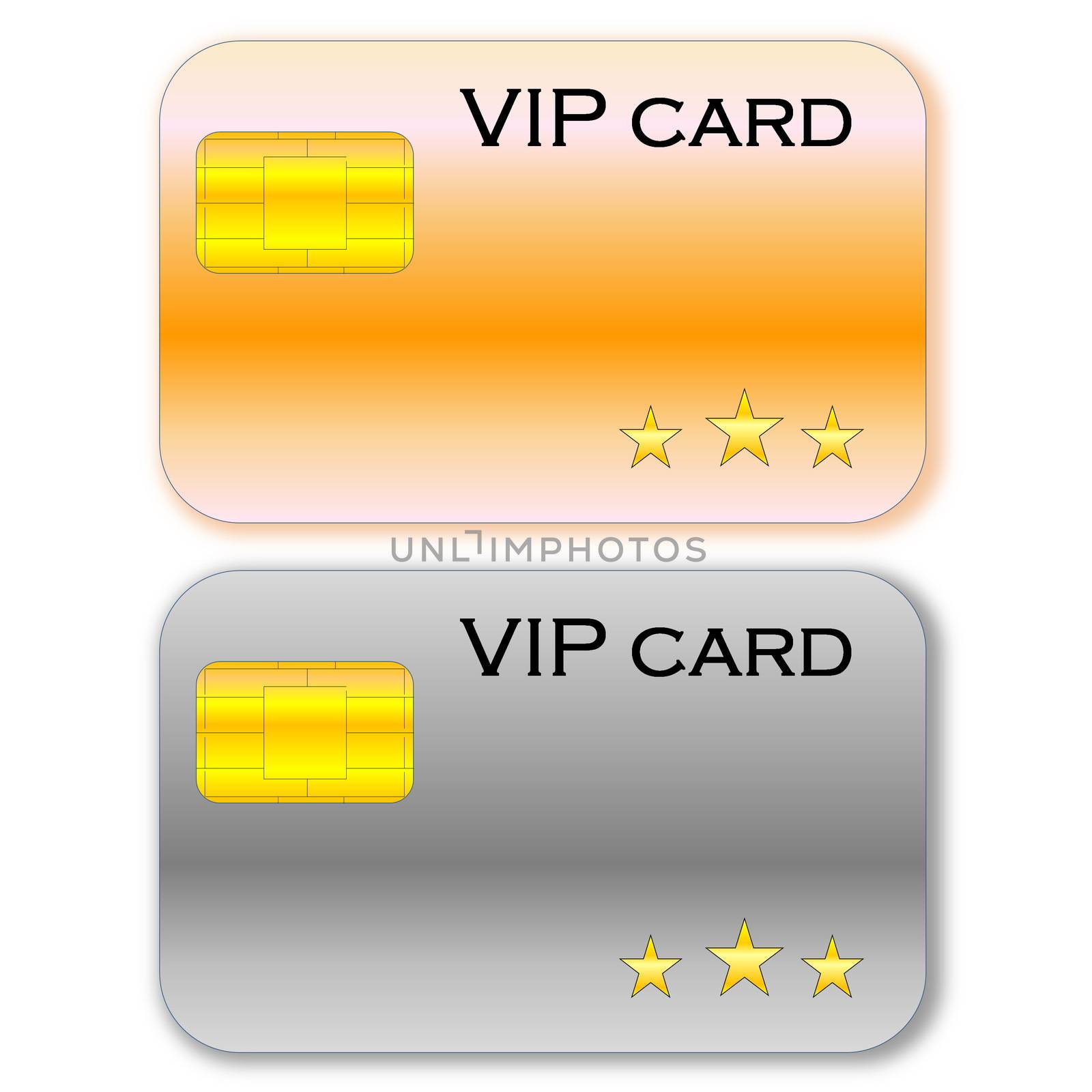 Golden and grey VIP card with chip in white background