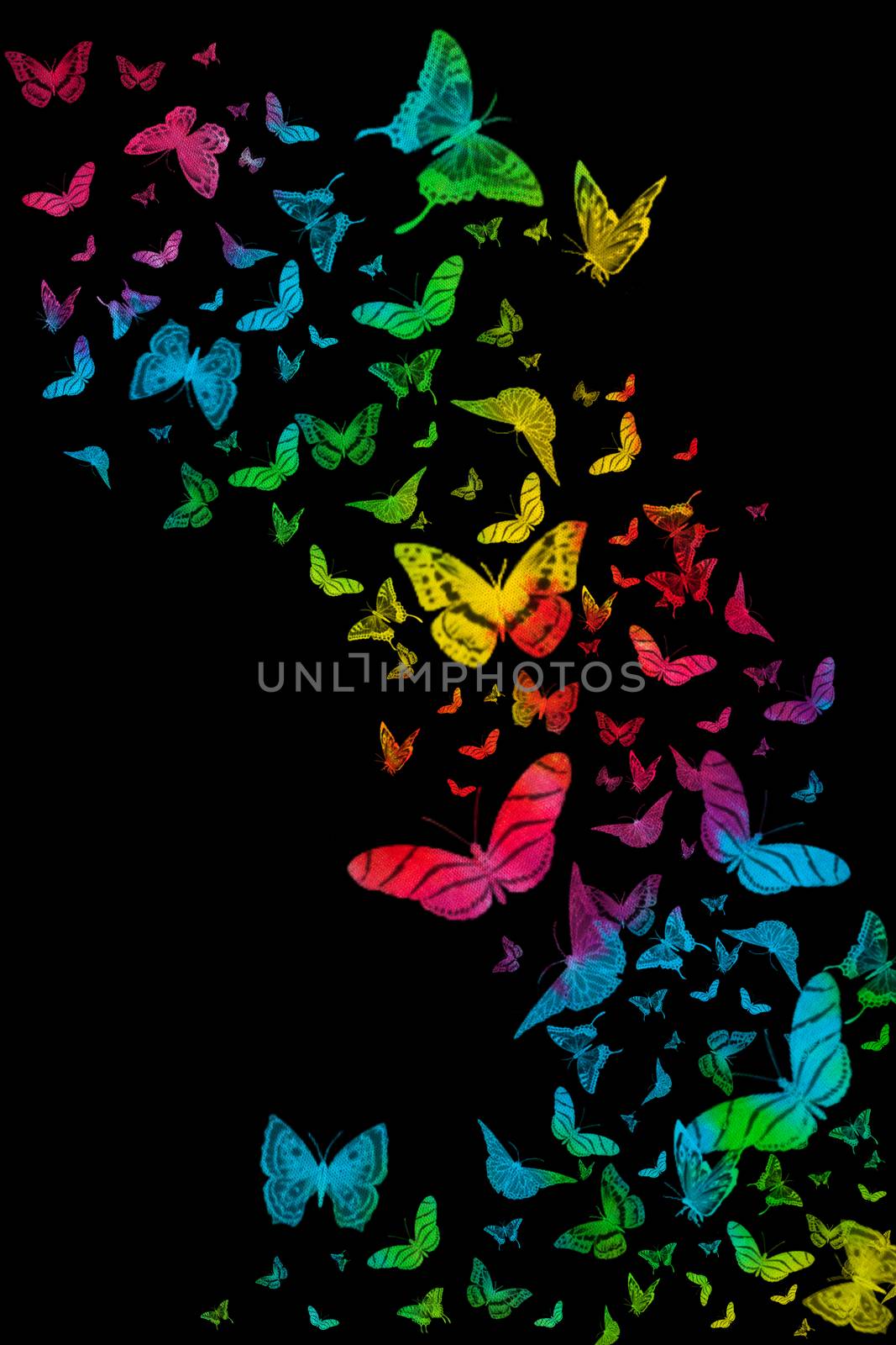 A multitude of butterflies migrating. Fabric background.