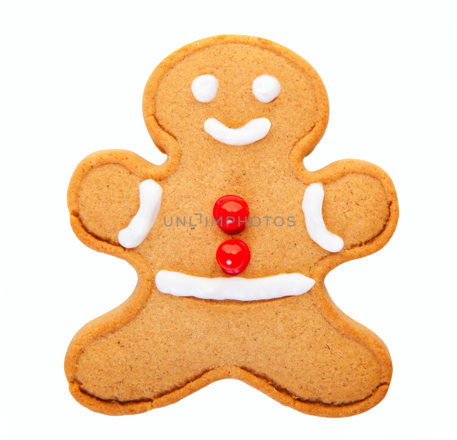 A freshly baked and decorated gingerbread man with clipping path.