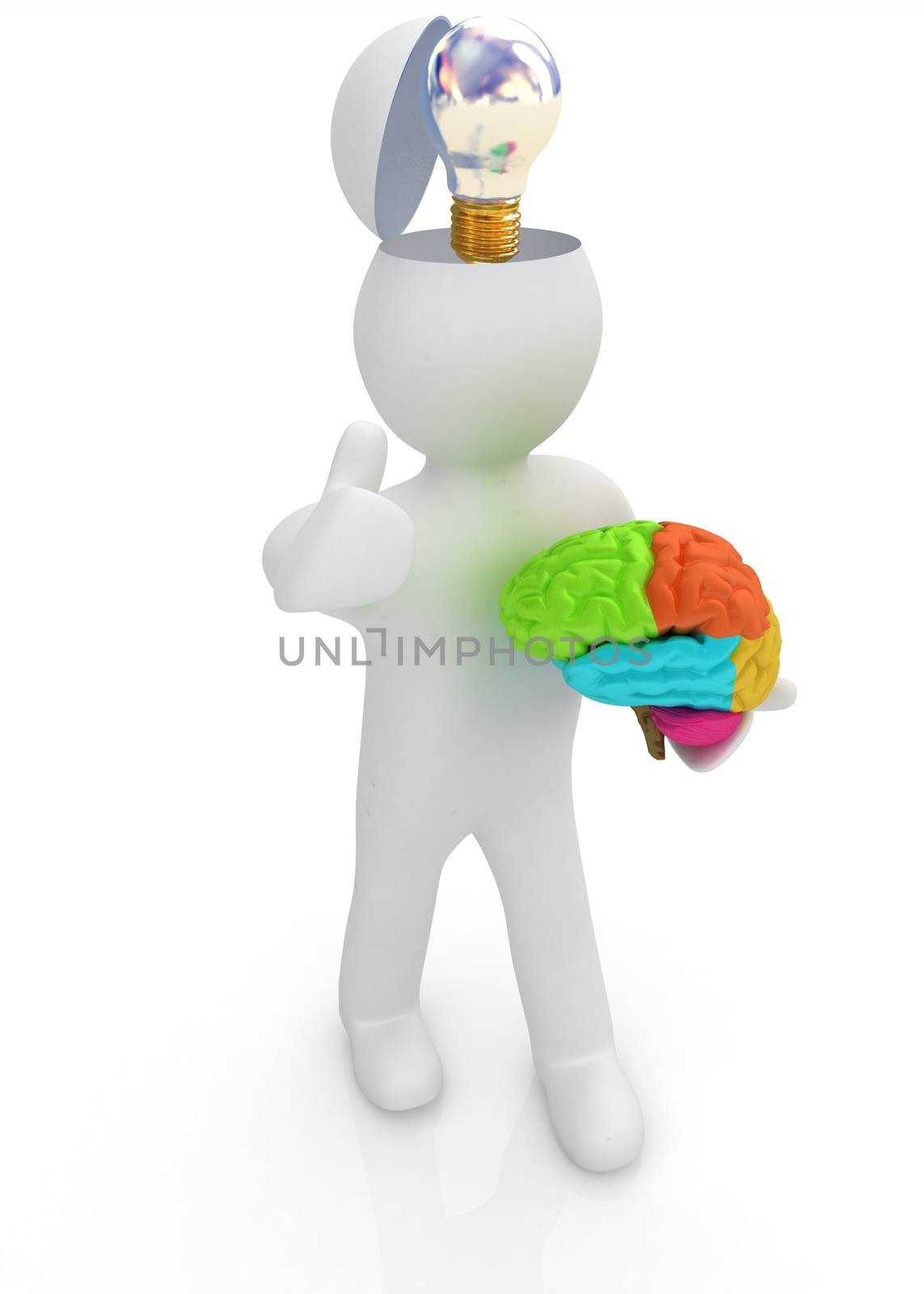 3d people - man with half head, brain and trumb up. Idea concept by Guru3D
