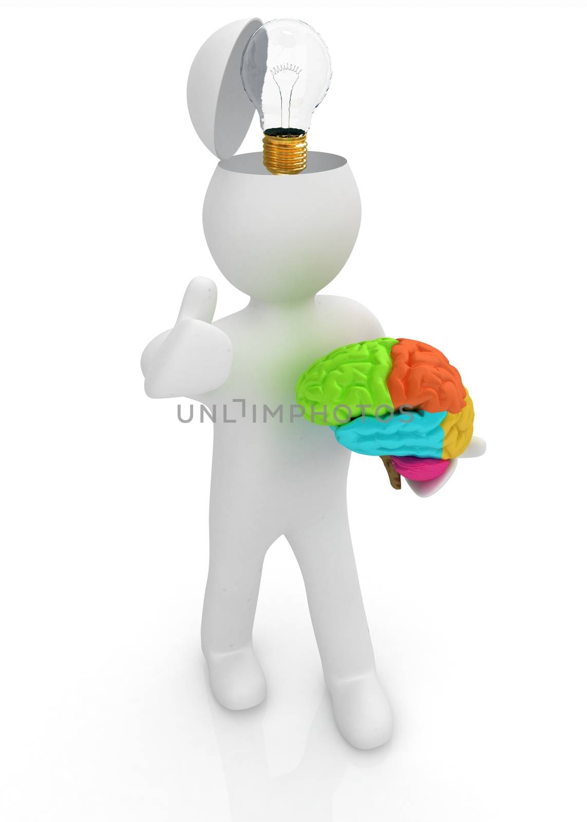 3d people - man with half head, brain and trumb up. Idea concept by Guru3D