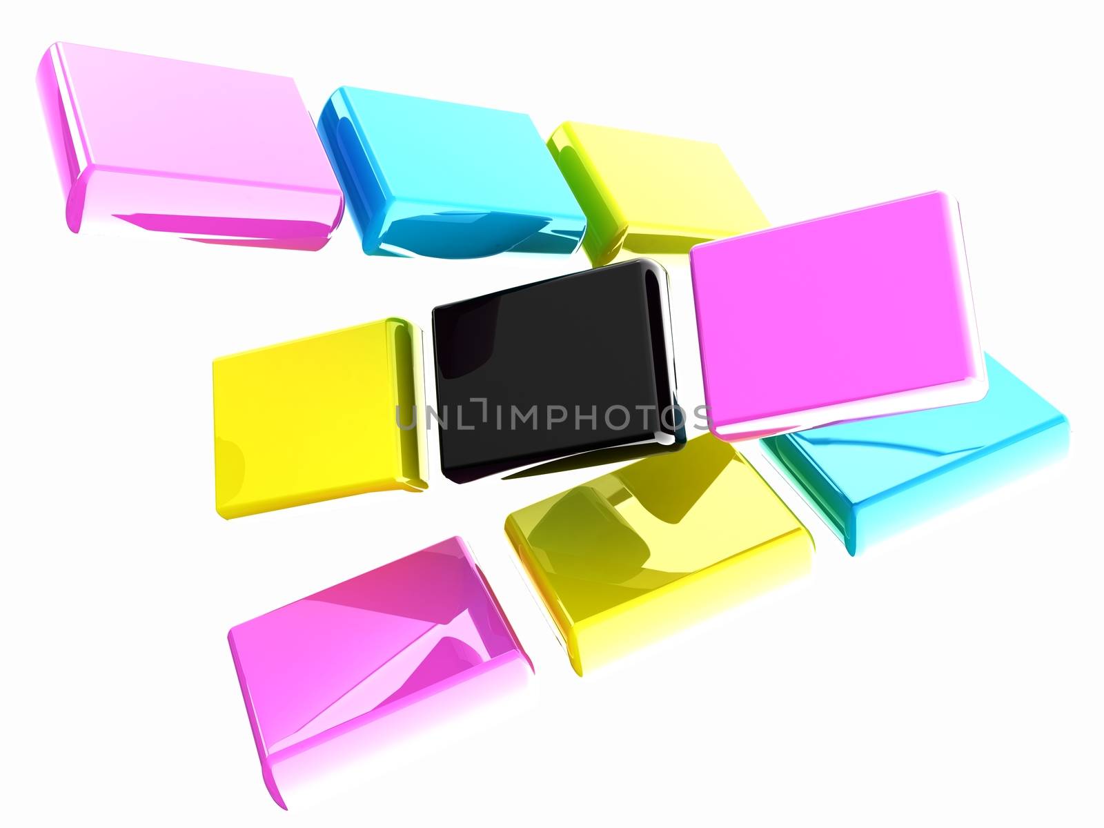 Glossy CMYK cubes on white  by Guru3D