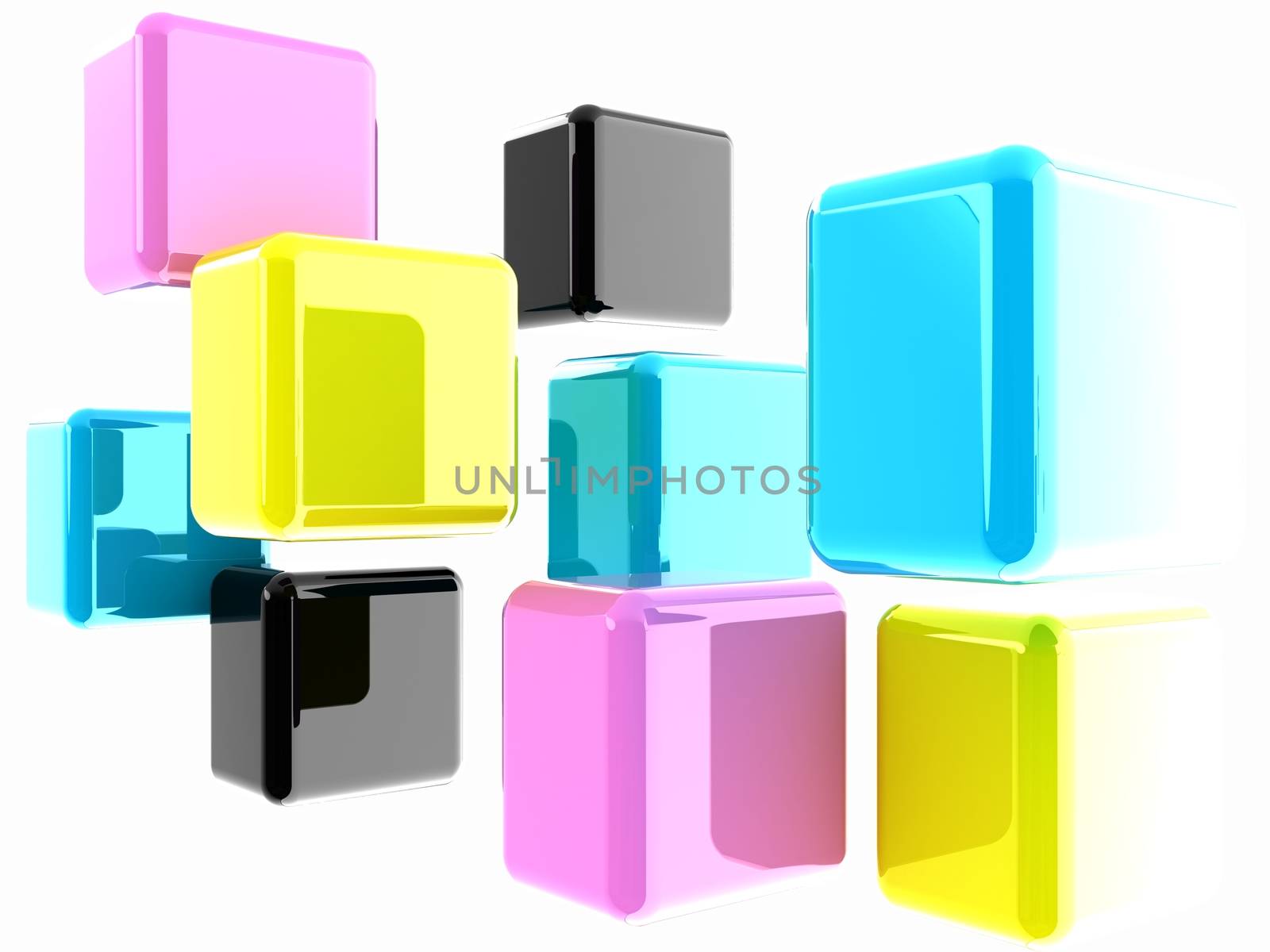 Glossy CMYK cubes on white  by Guru3D