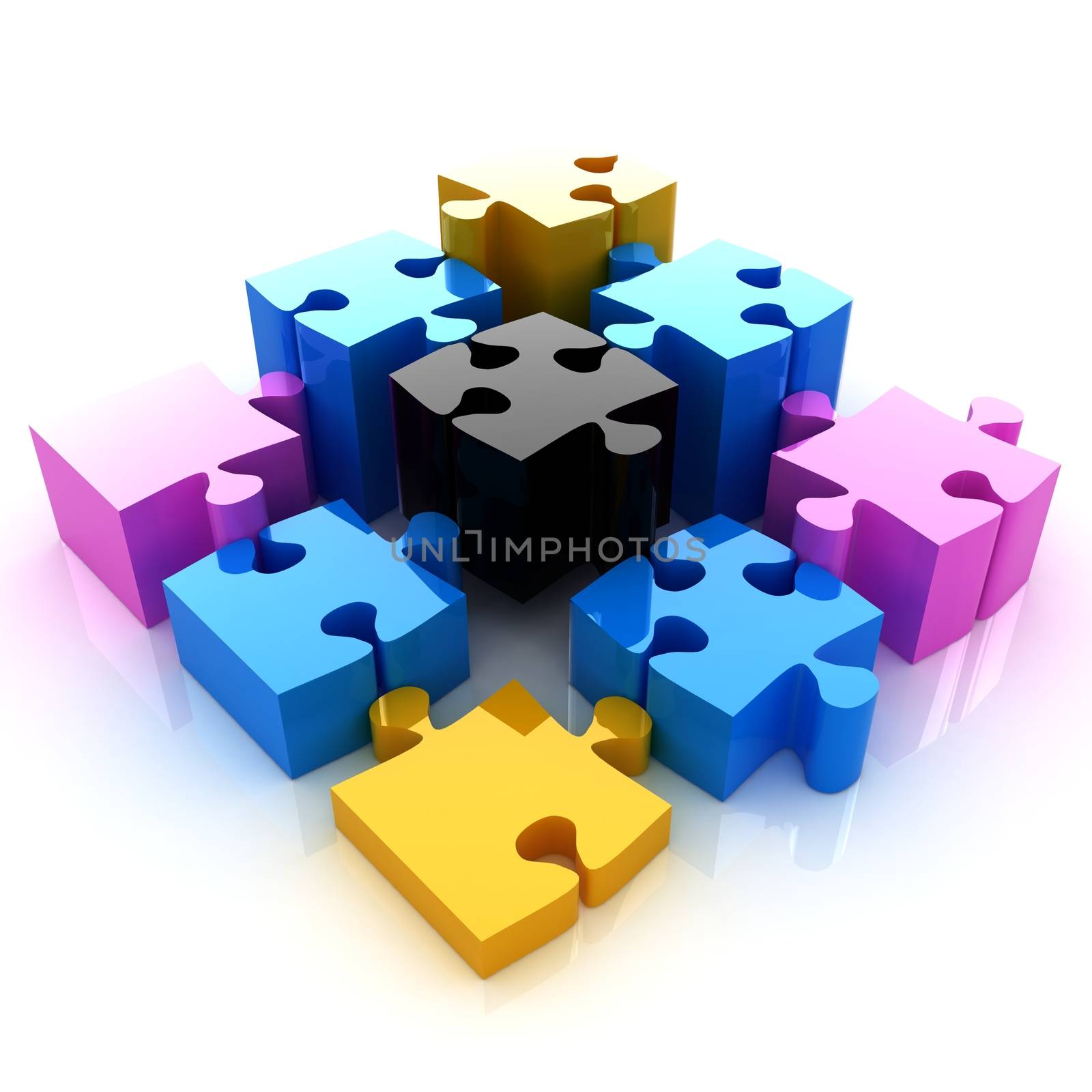 Puzzle of the four elements. Conceptual image - a palette CMYK by Guru3D