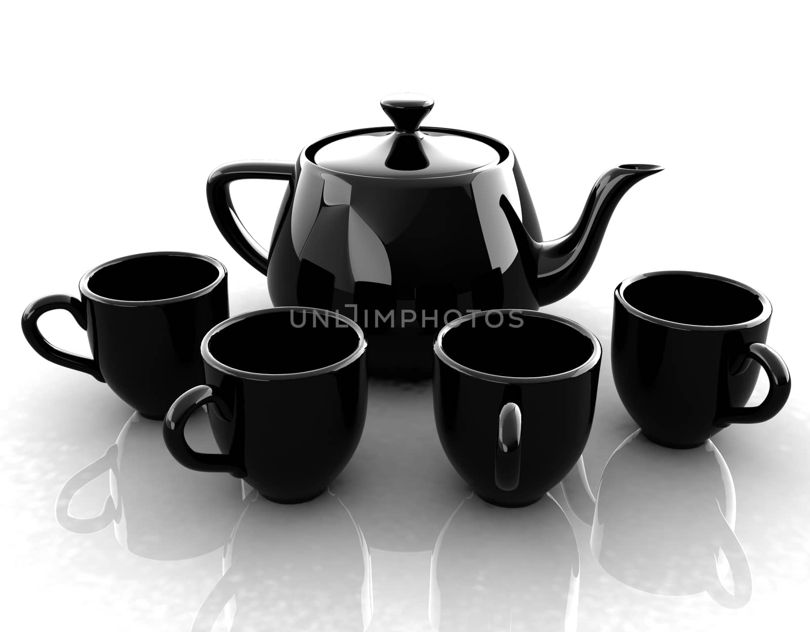 black teapot and cups by Guru3D