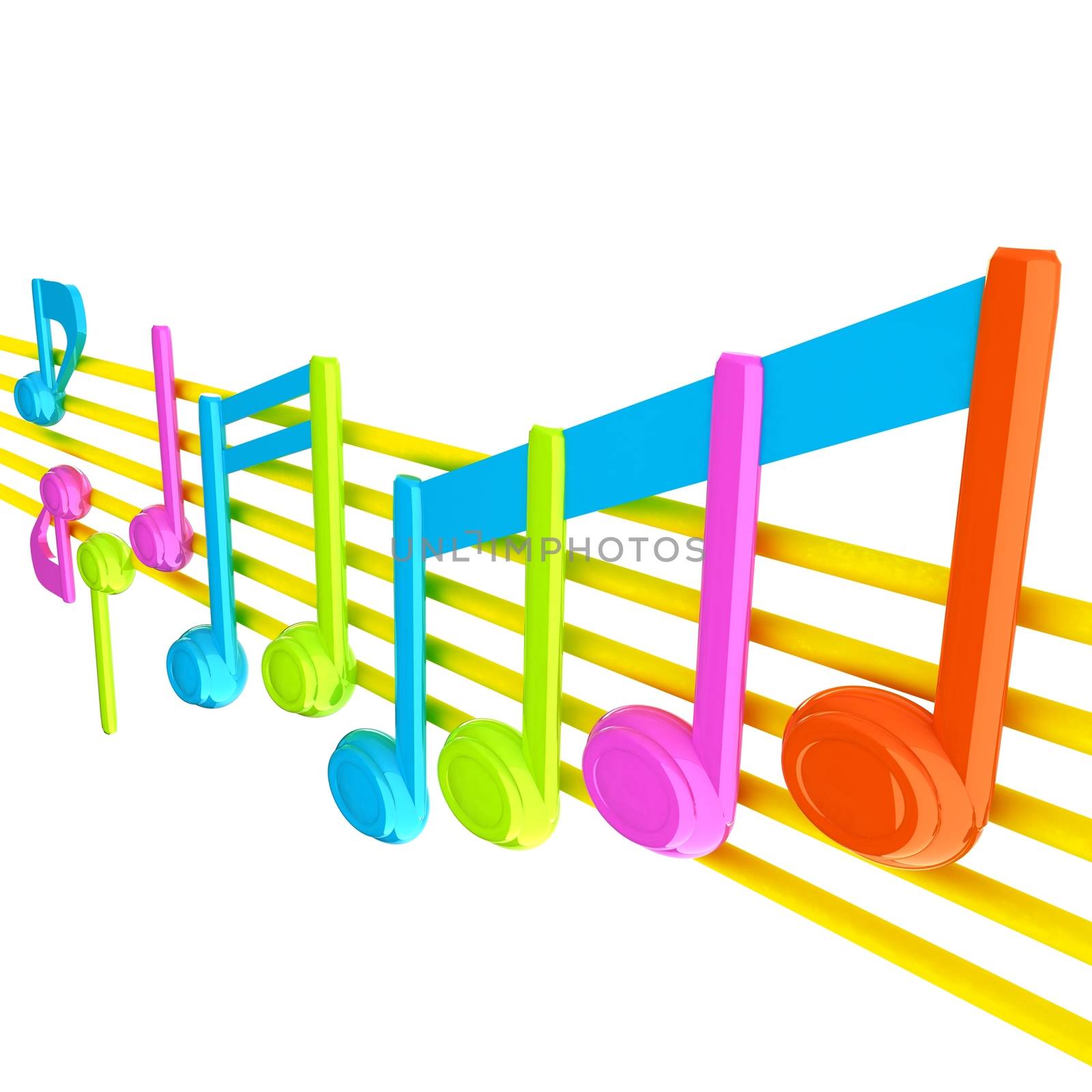 Various music notes on stave. Colorfull 3d by Guru3D