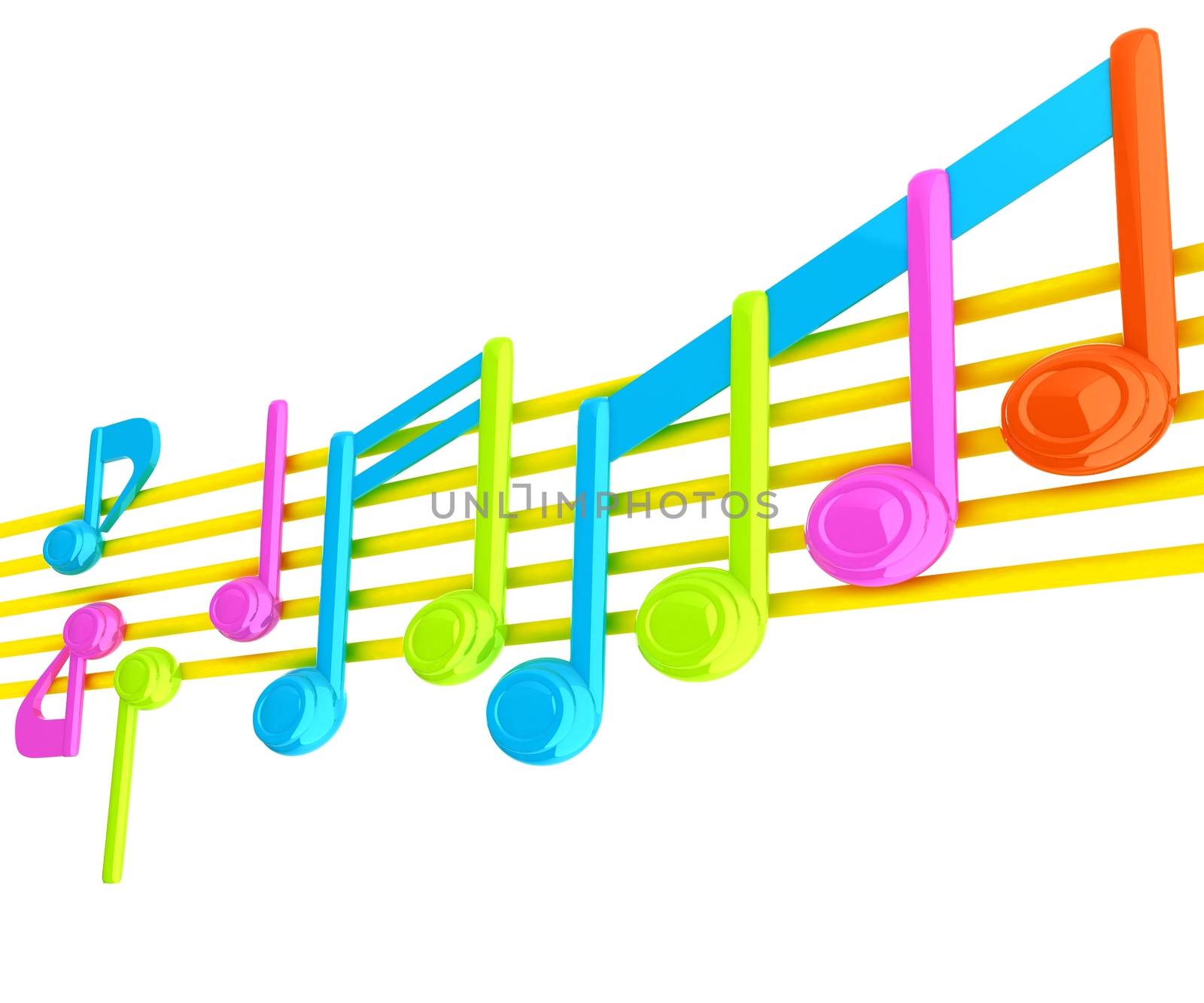 Various music notes on stave. Colorfull 3d by Guru3D