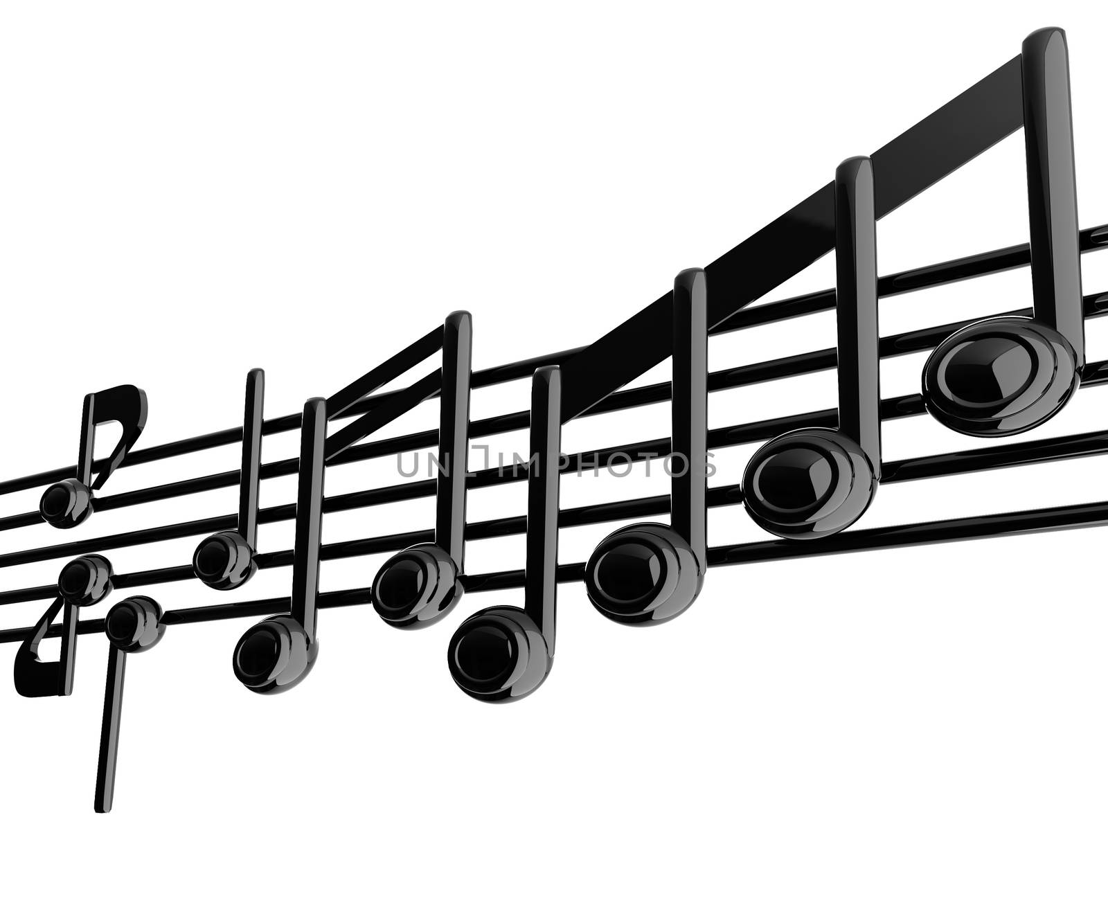 Various music notes on stave. Black 3d by Guru3D