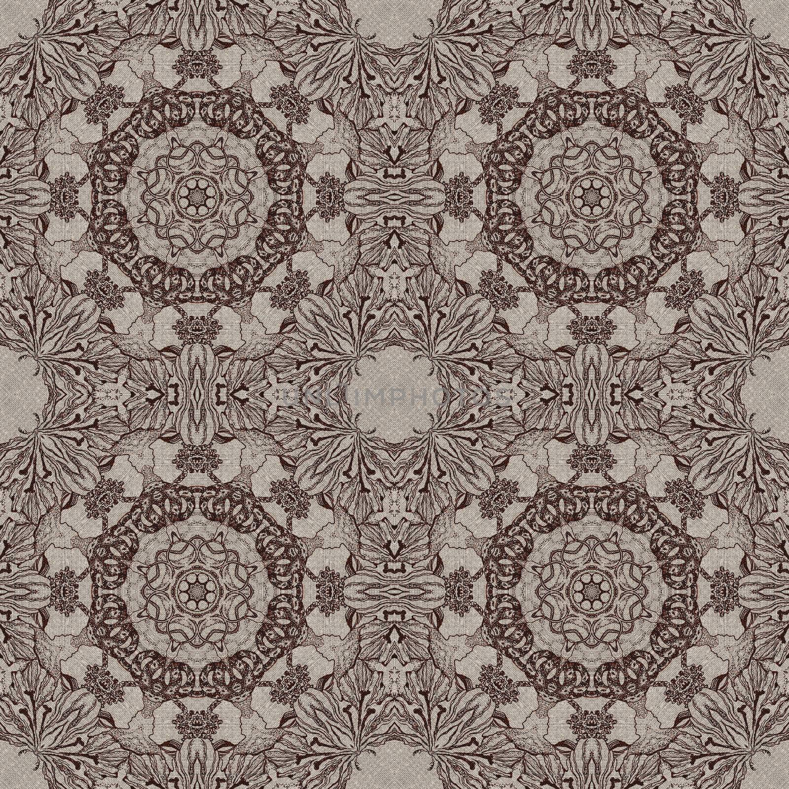 Seamless artistic background, abstract graphic pattern on vintage linen canvas