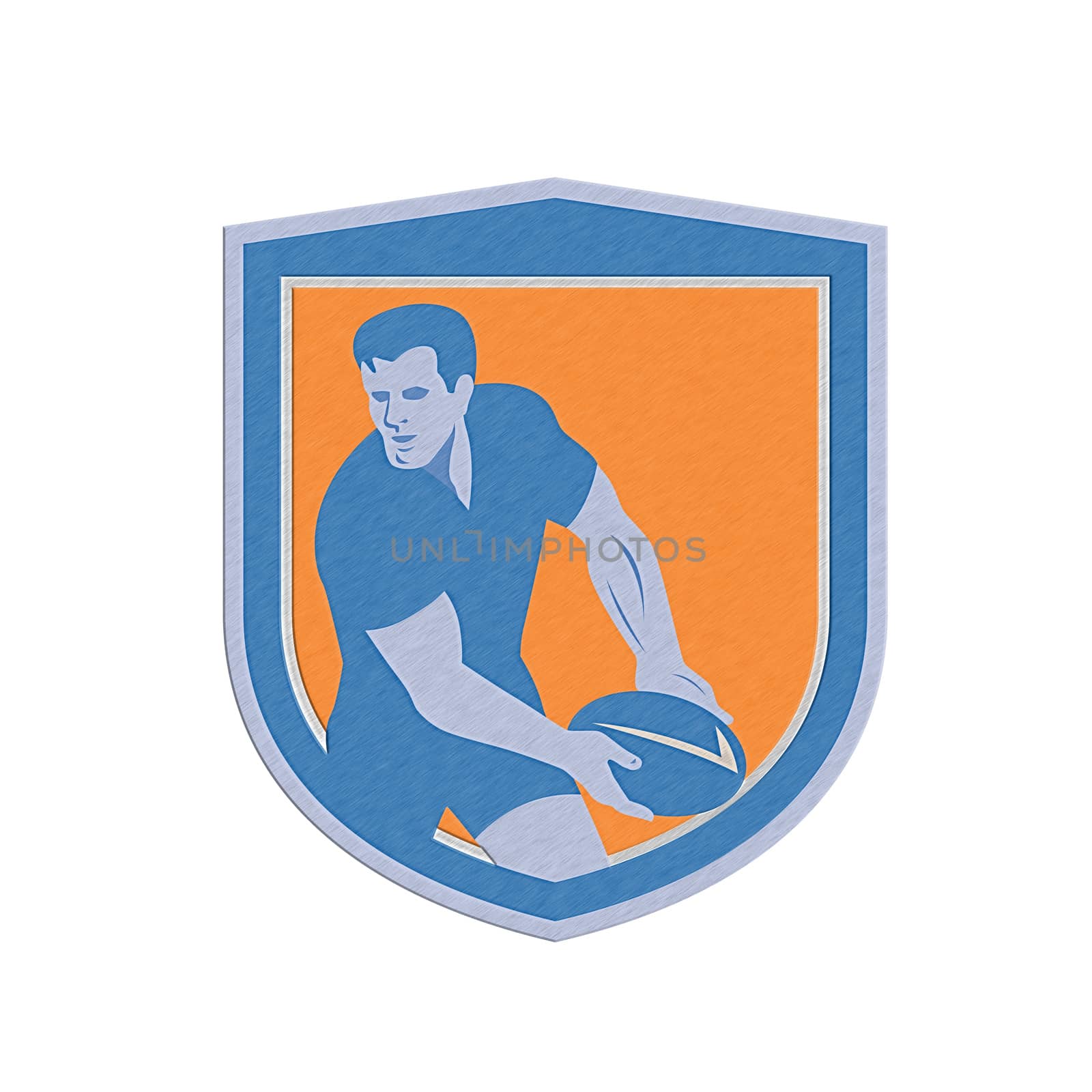 Metallic Rugby Player Passing Ball Shield Retro by patrimonio