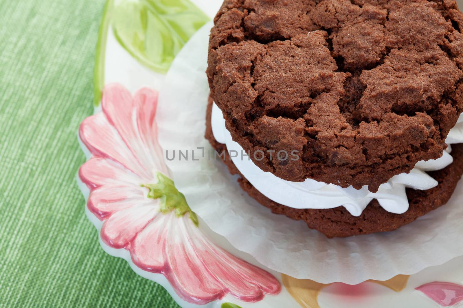 A soft, rich chocolate cream filled cookie.