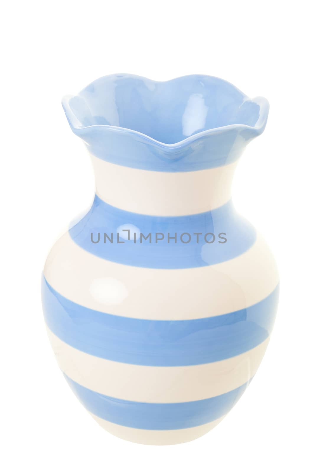 Pale blue and cream striped vase with clipping path.