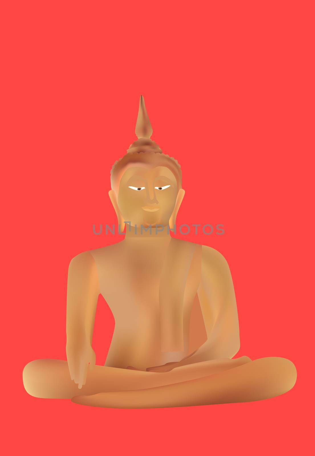 Vector illustration of sitting Buddha on red background