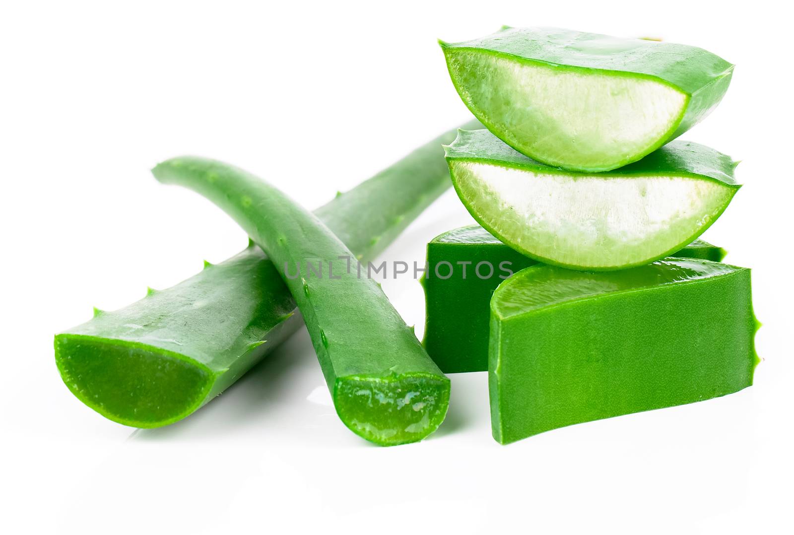 aloe vera fresh leaf. isolated over white