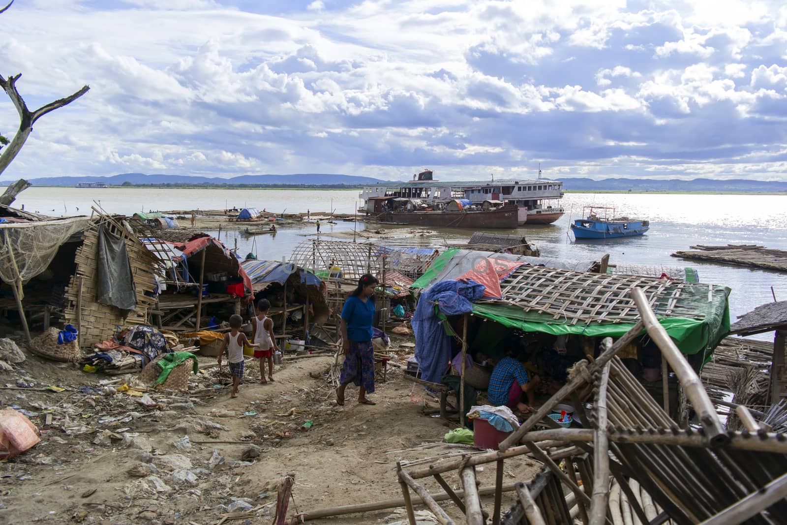 City on Bank Irrawaddy River Mandalay Myanmar 21.08.2013  Editorial