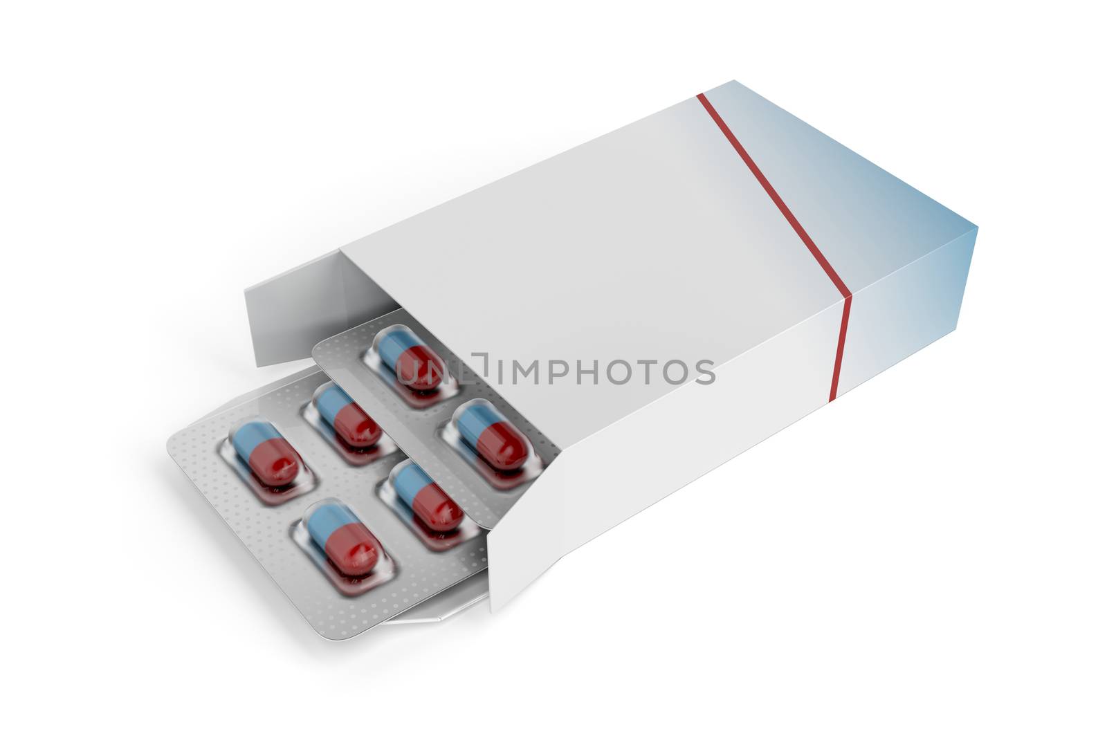 Pills in box on white background