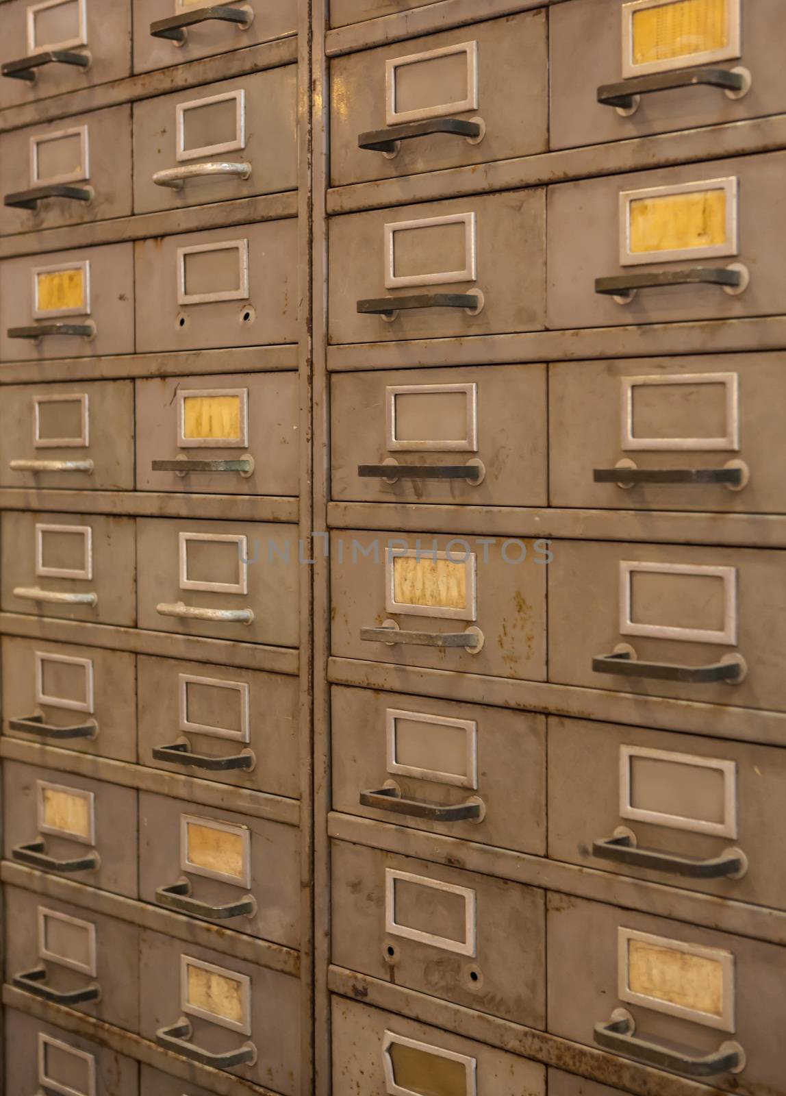 Close up of row of steel lockers