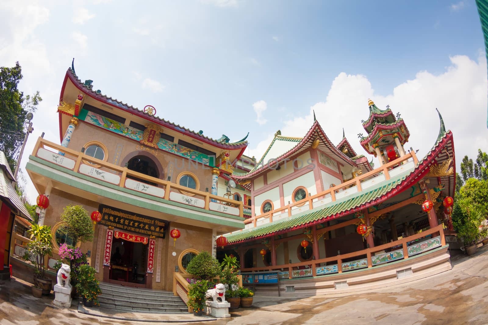 Chinese Temple with blue sky in Bangkok,Thailand at day