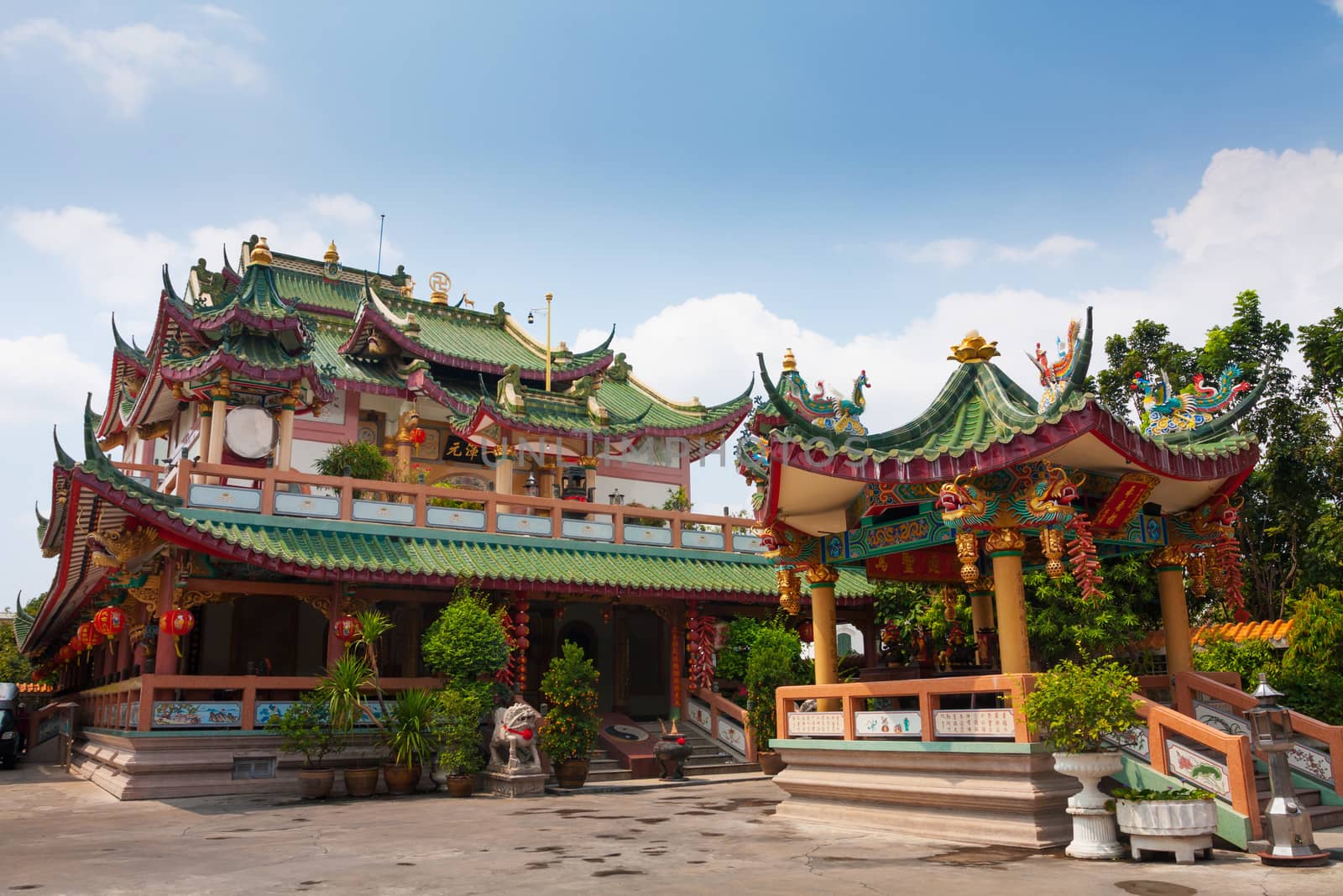 Chinese Temple with blue sky in Bangkok,Thailand at day