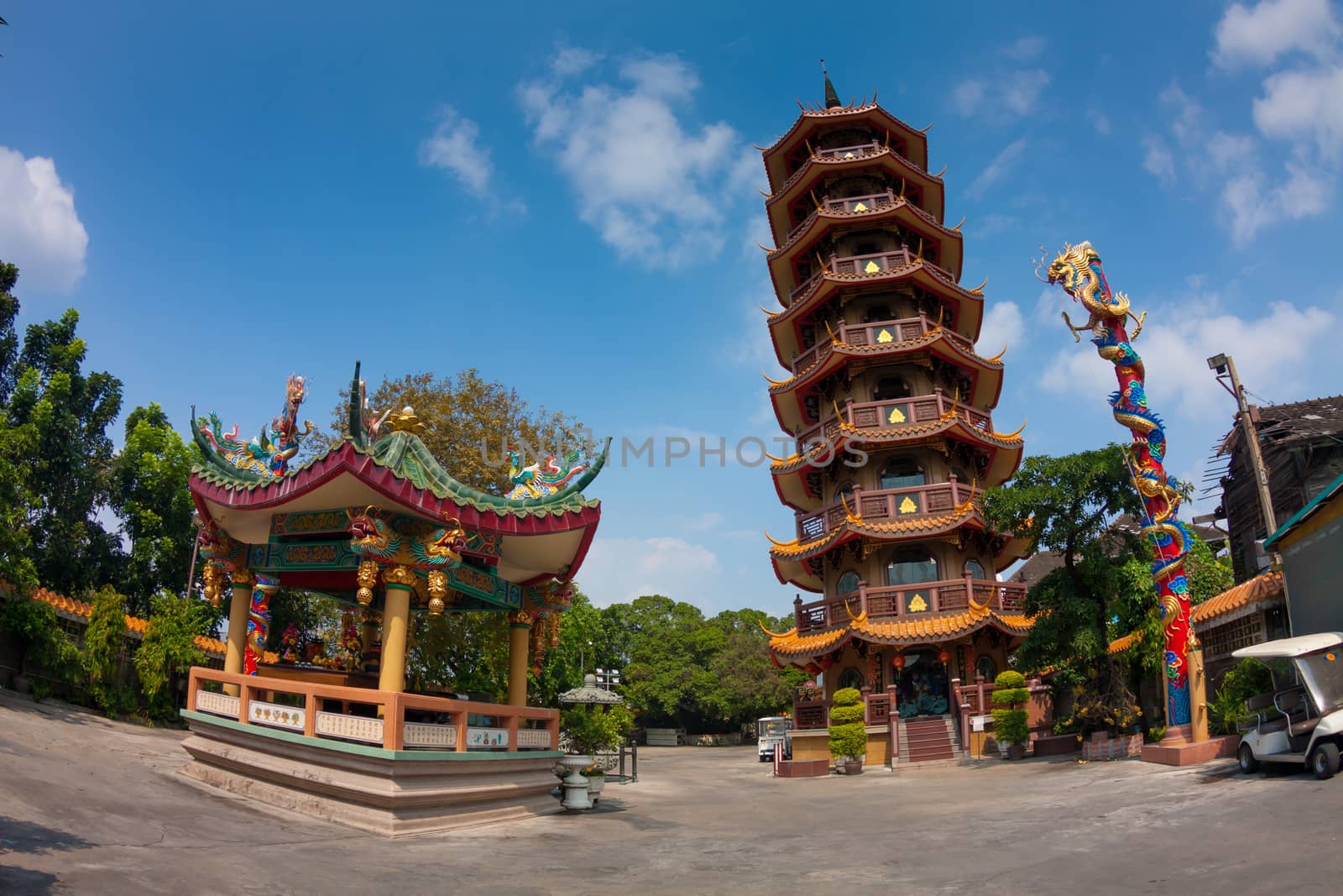 Chinese Temple with blue sky in Bangkok,Thailand at day