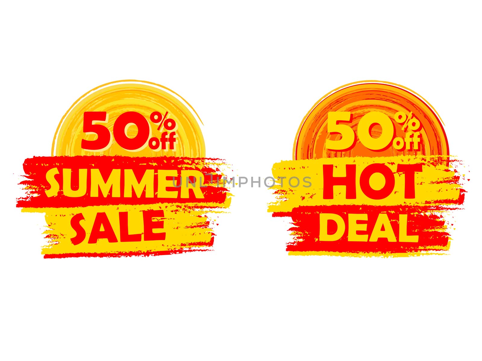 50 percentages off summer sale and hot deal with sun signs, draw by marinini