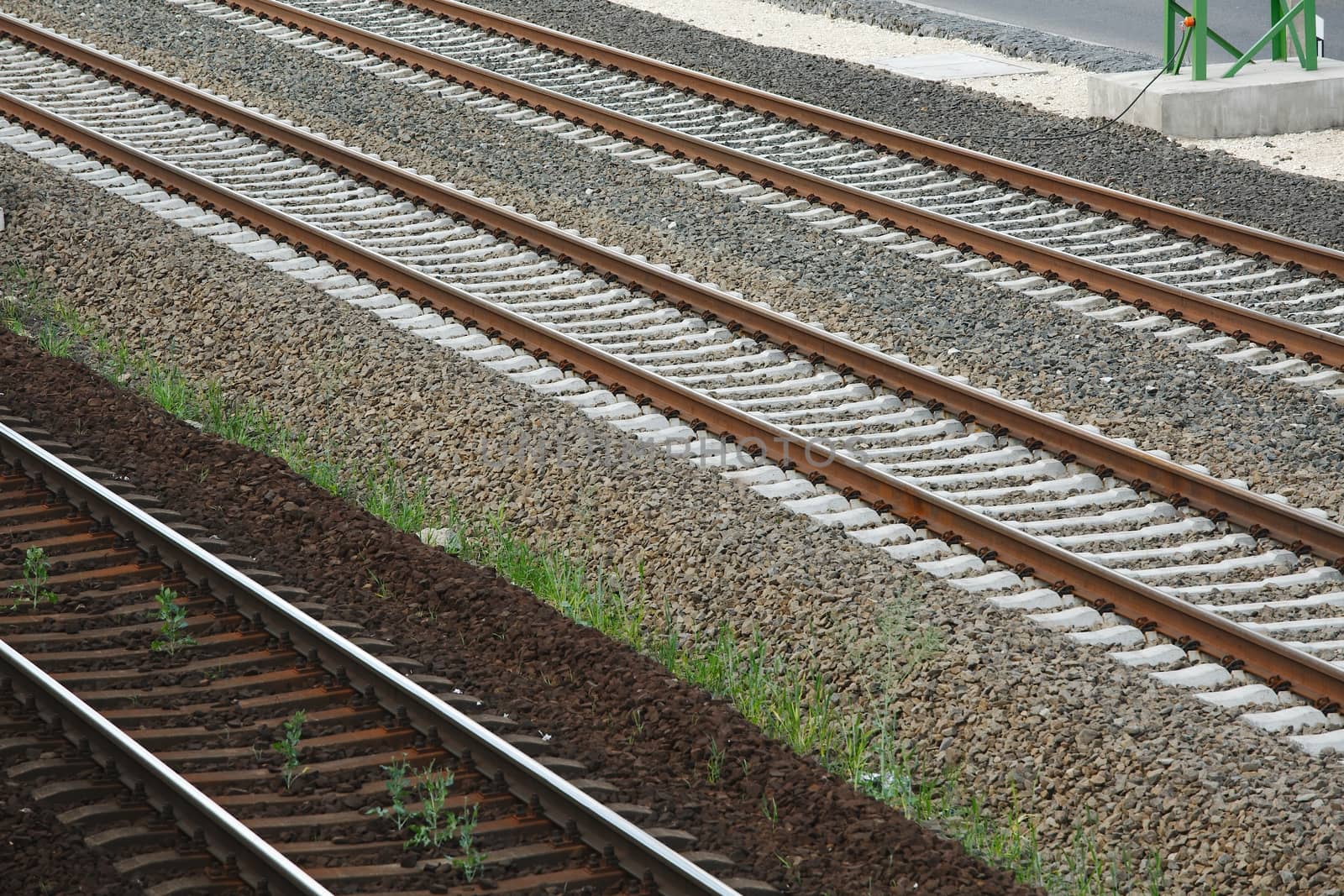 A pair of railway tracks viewed from above