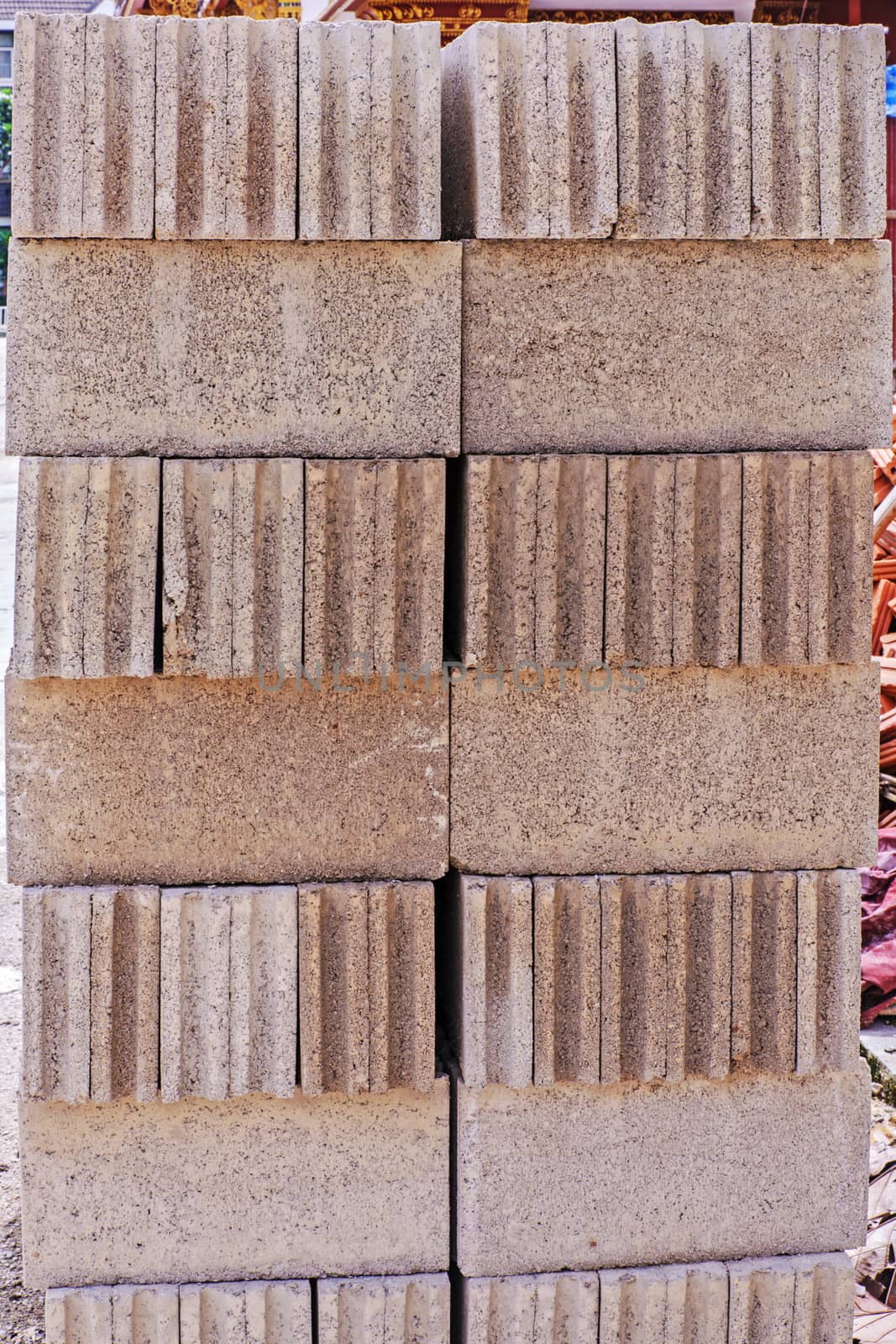 Concrete block construction material on site