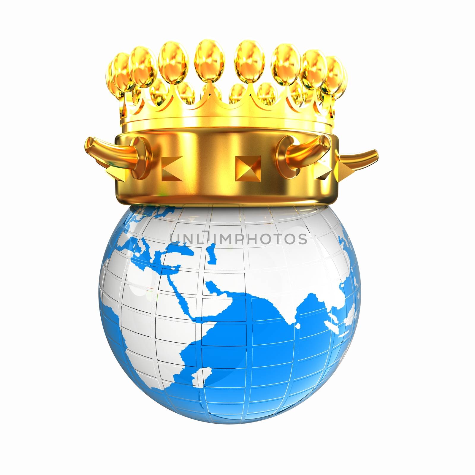 Gold crown on earth isolated on white background  by Guru3D