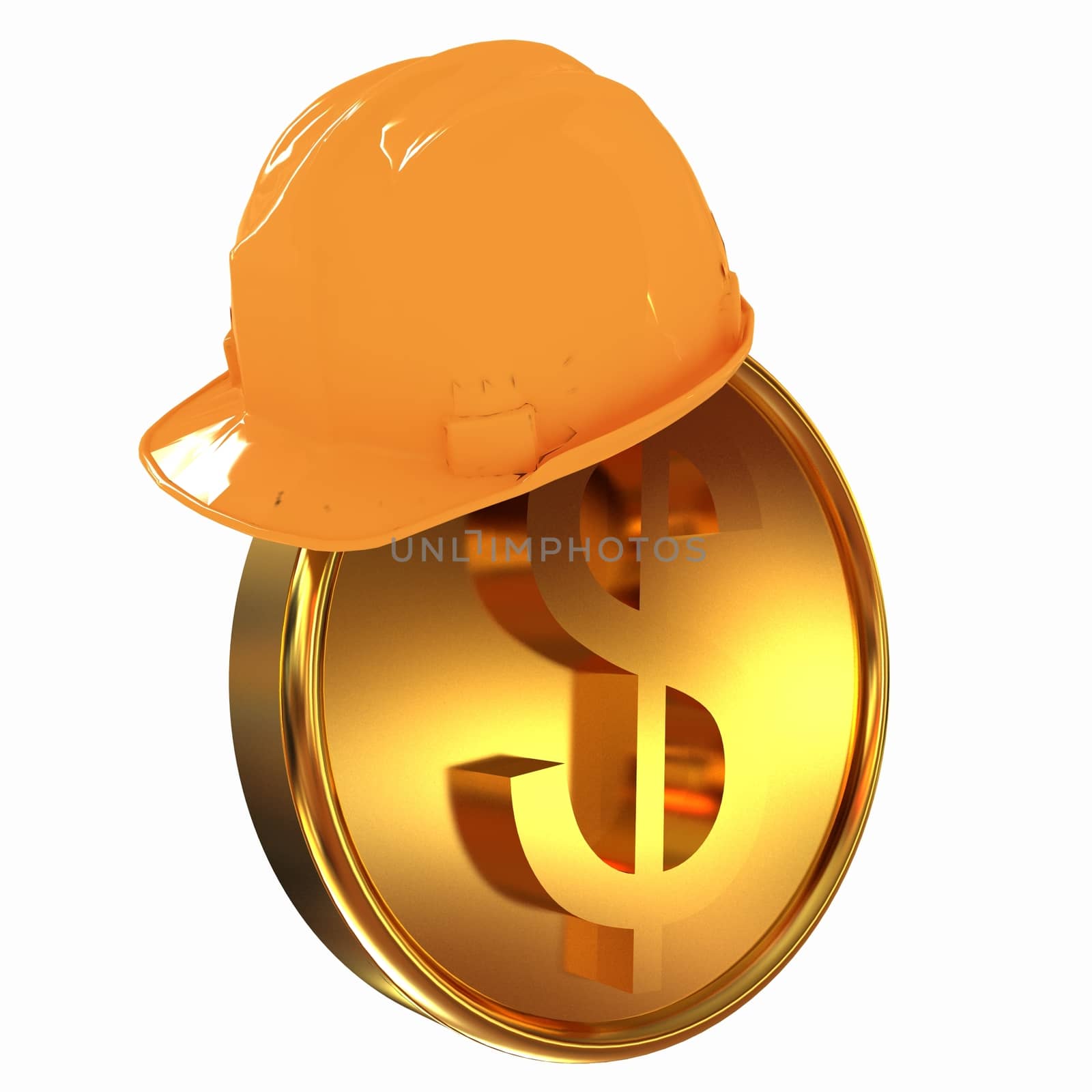 Hard hat on gold dollar coin by Guru3D
