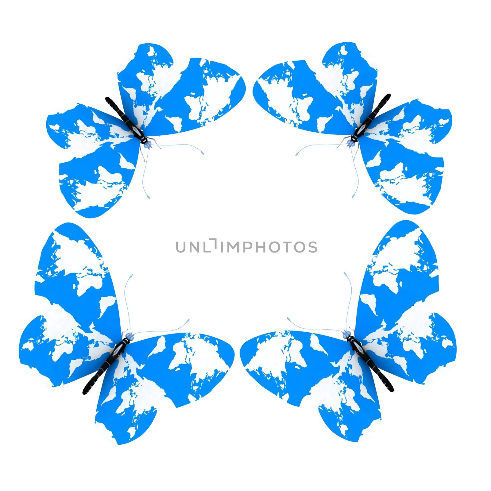 Map of Earth on butterflies isolated on white  by Guru3D