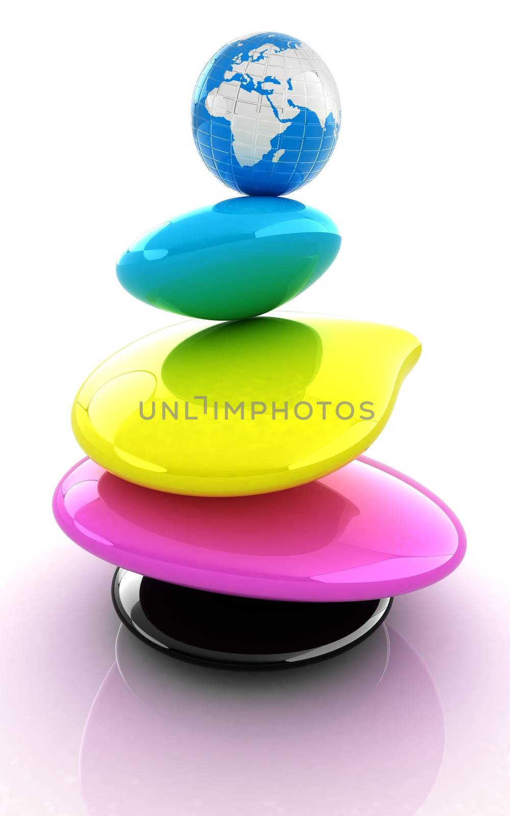 Colorfull earth on spa stones. 3d icon 