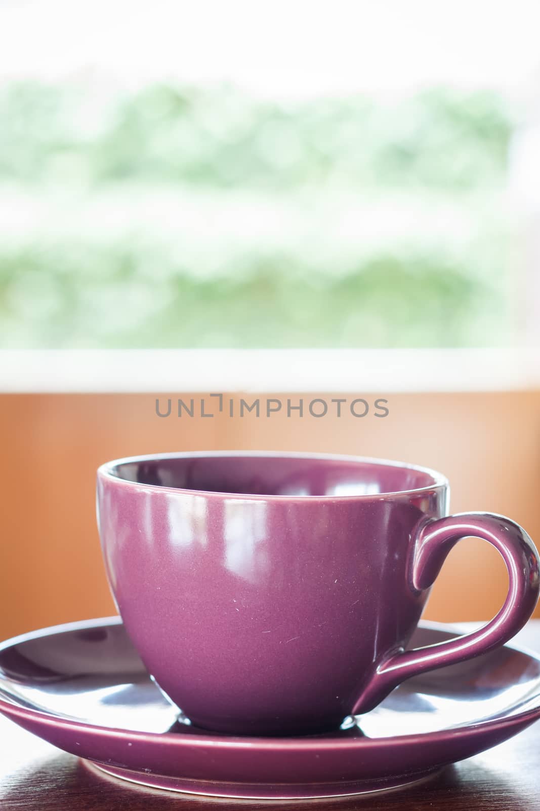 Purple coffee cup with espresso, stock photo