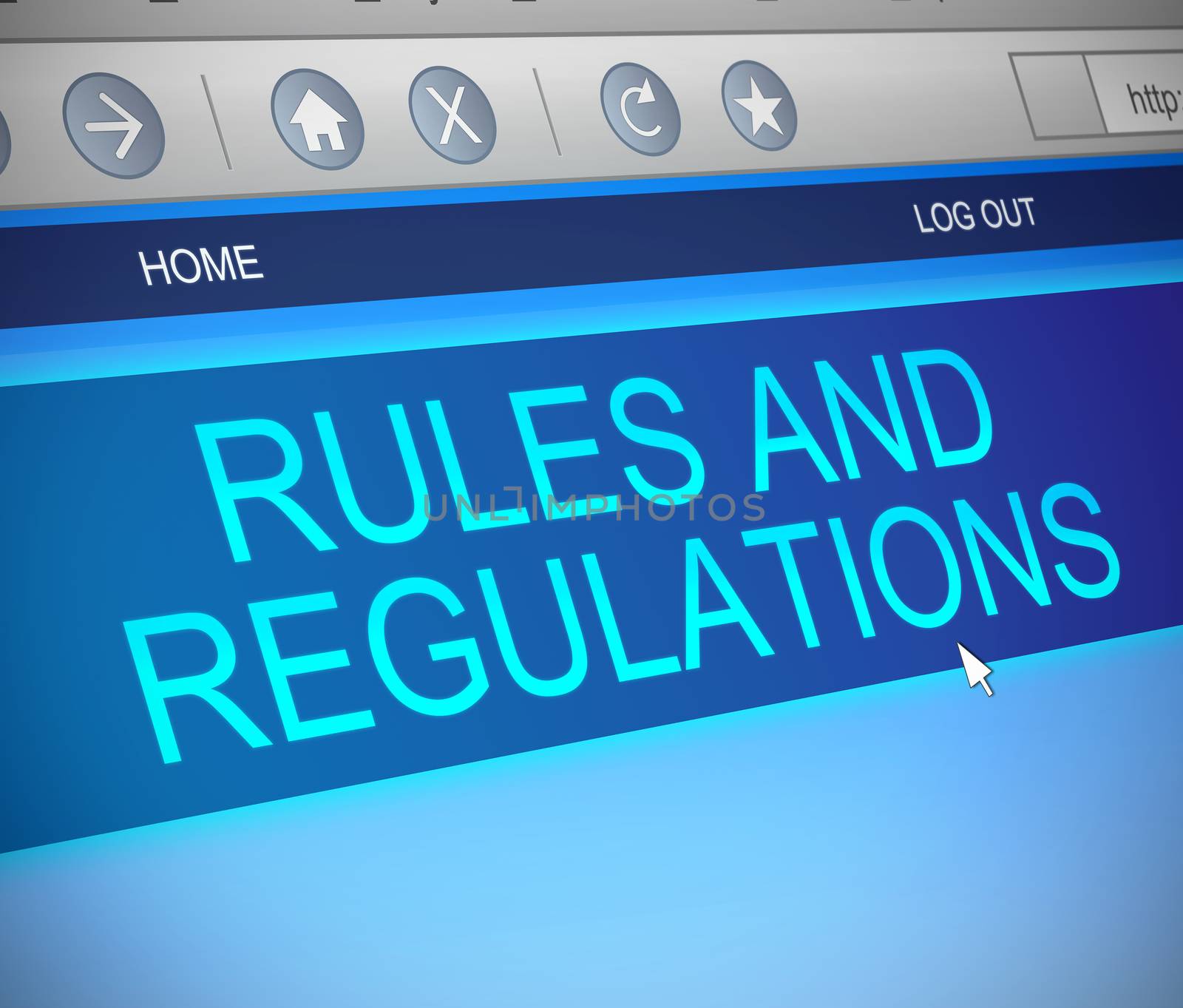 Illustration depicting a computer screen capture with a rules and regulations concept.