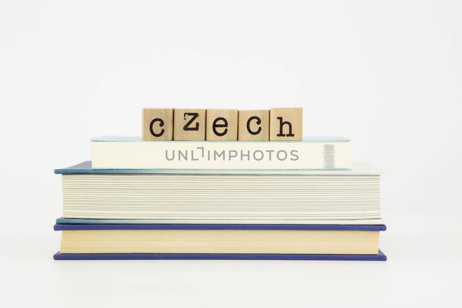 czech language word on wood stamps and books by vinnstock
