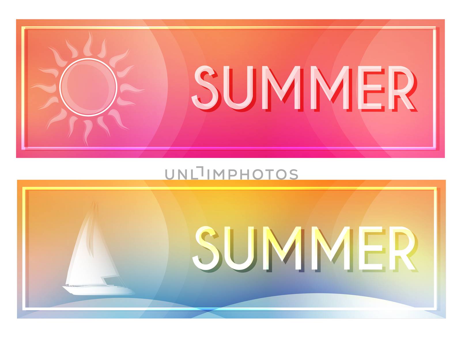 summer with sun and boat banners by marinini