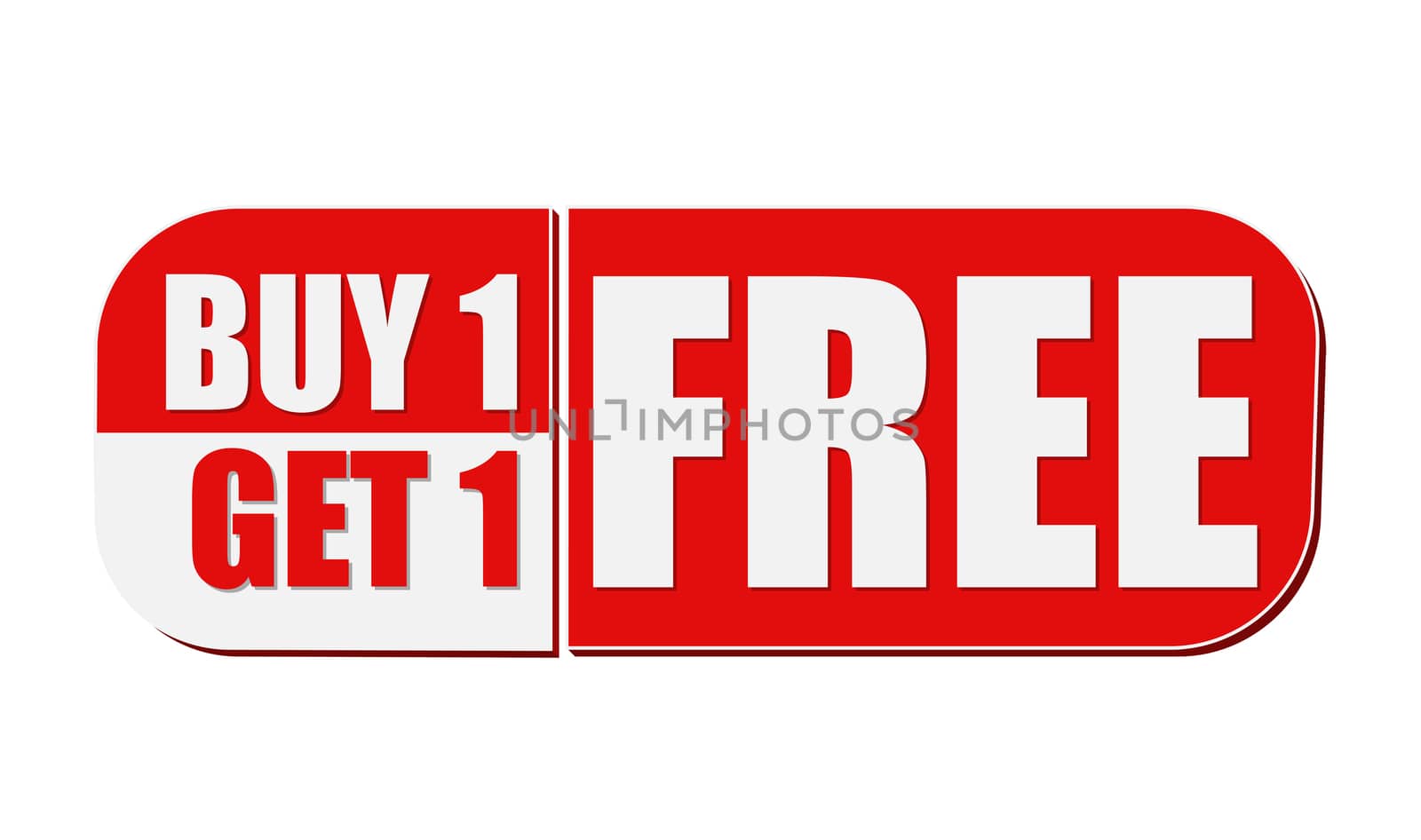 buy one get one free, white and red flat design label by marinini
