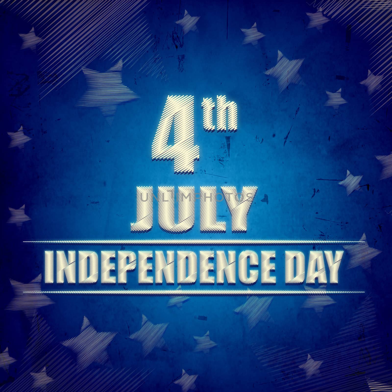 4th of July - American Independence Day - retro style banner with text and striped stars over blue old paper, usa holiday concept