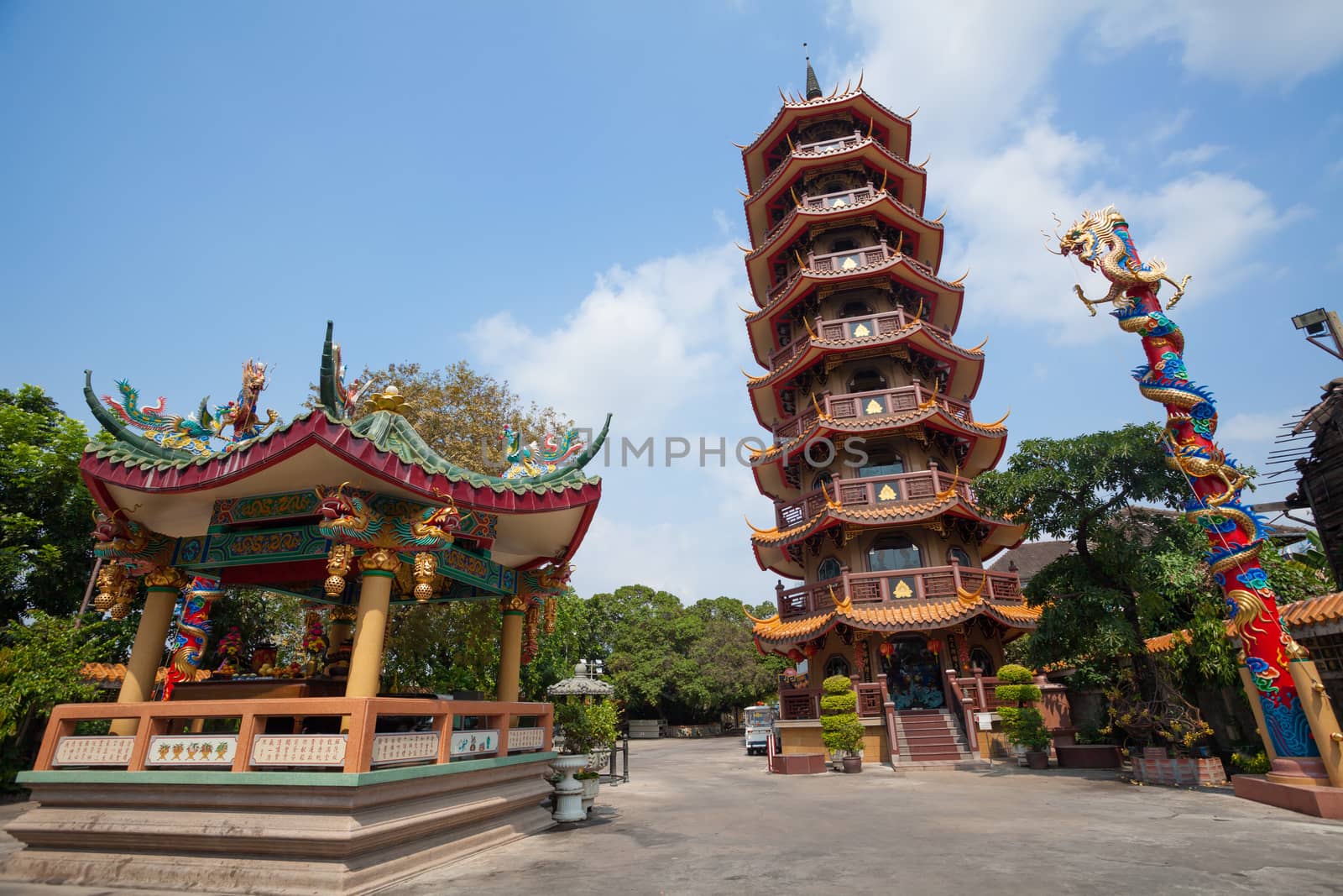 Chinese Temple with blue sky in Bangkok,Thailand at day