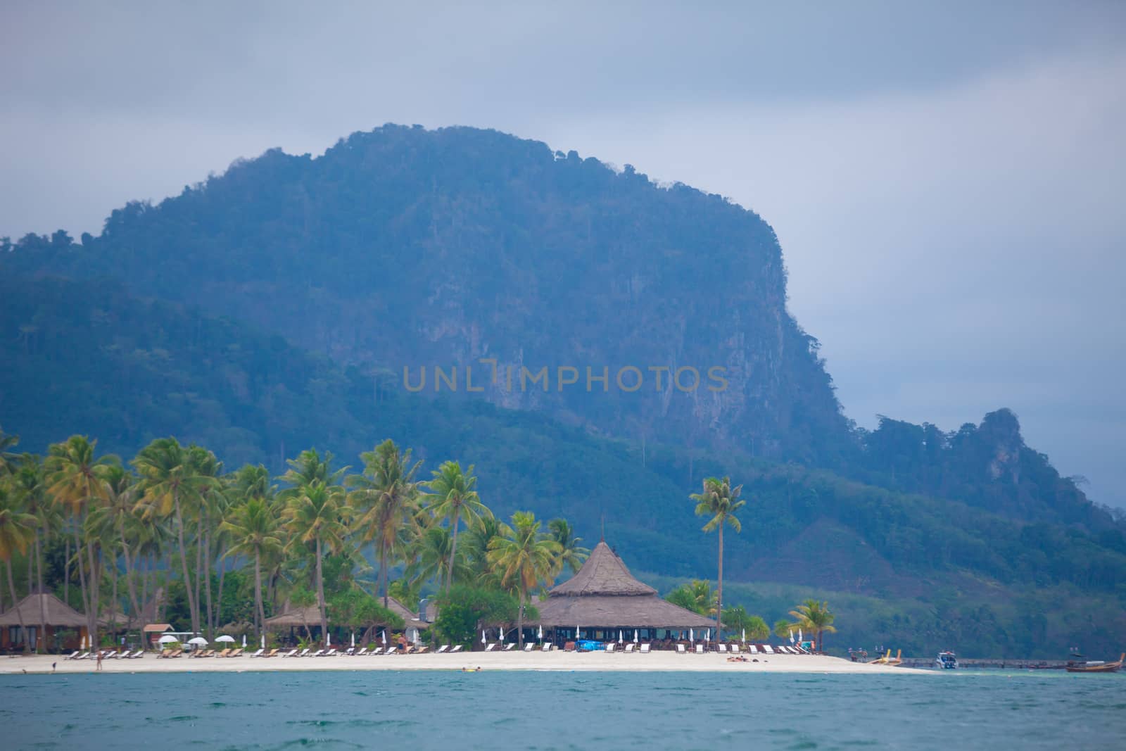 traditional village on the sea with blue sky in Thailand