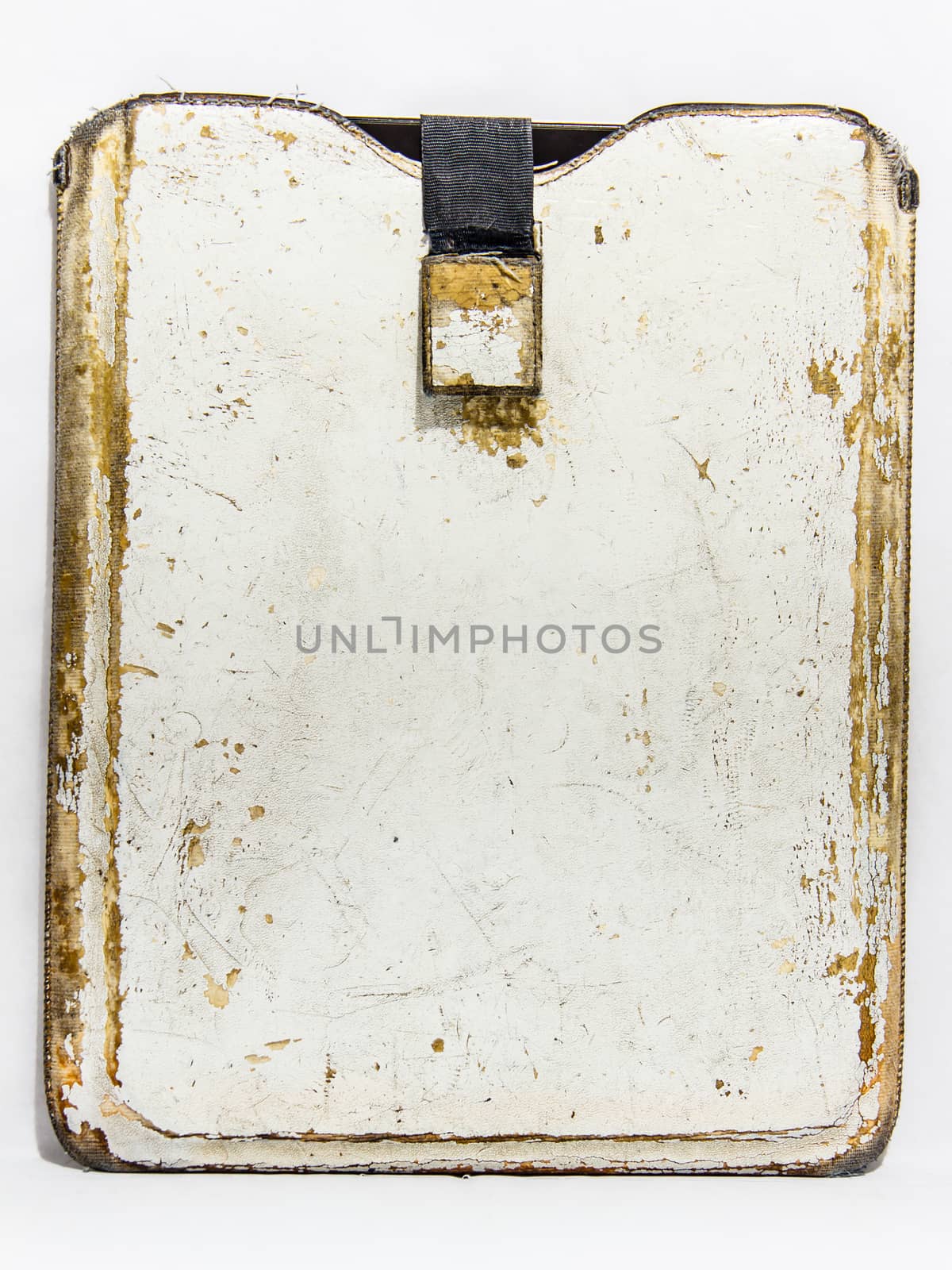 Old white leather cover isolated on white