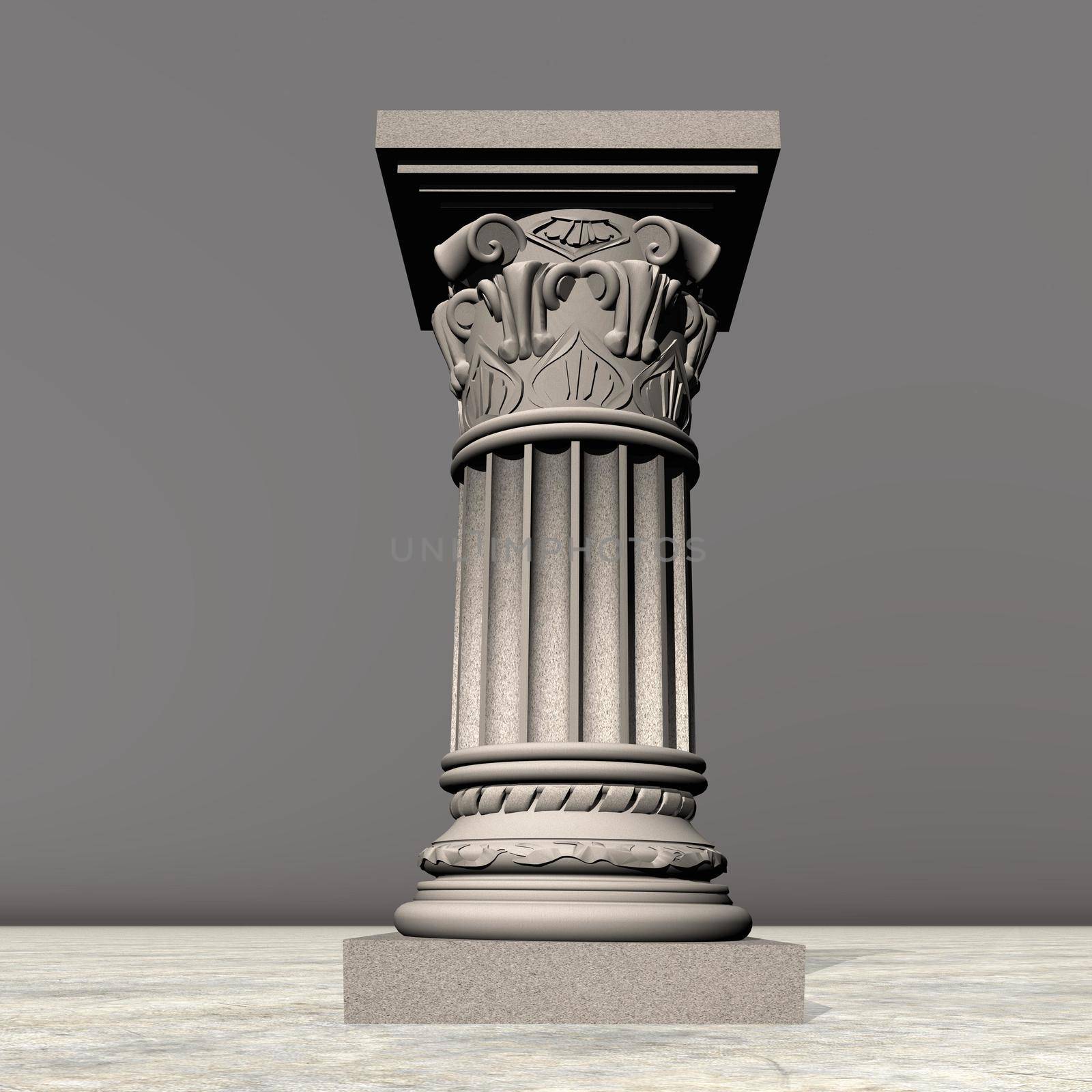 One stone column or pillar in grey background
