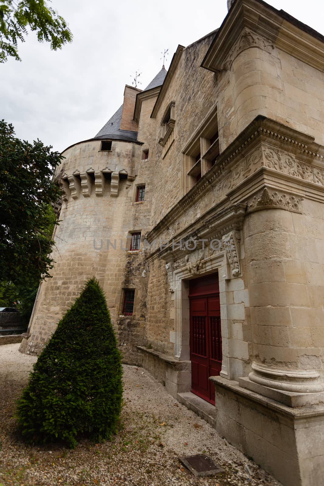 Lateral facade of Dampierre-sur-Boutonne castle in charente maritime , France