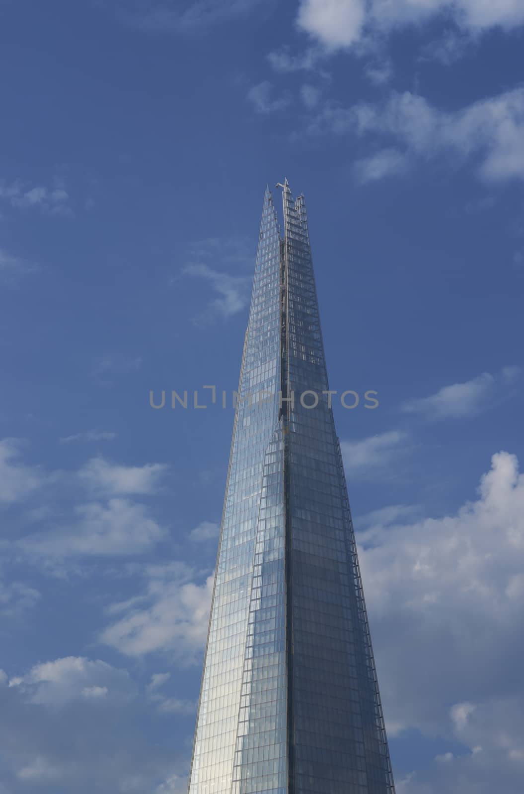 The Shard in London. Tall glass and steel building containing accommodation, offices and a hotel. The tallest building in London.