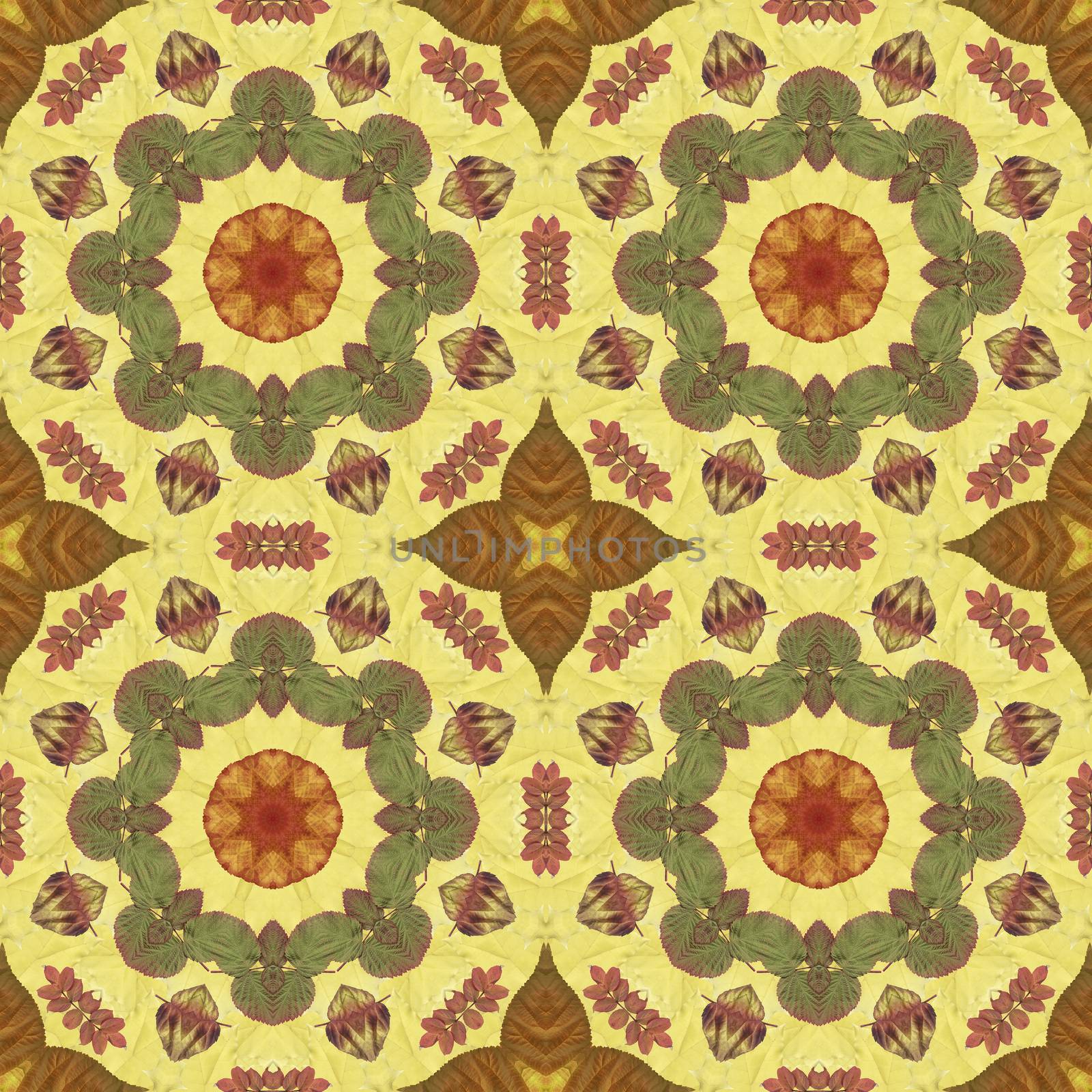 Artistic background, abstract seamless floral pattern with colorful leaves of plants