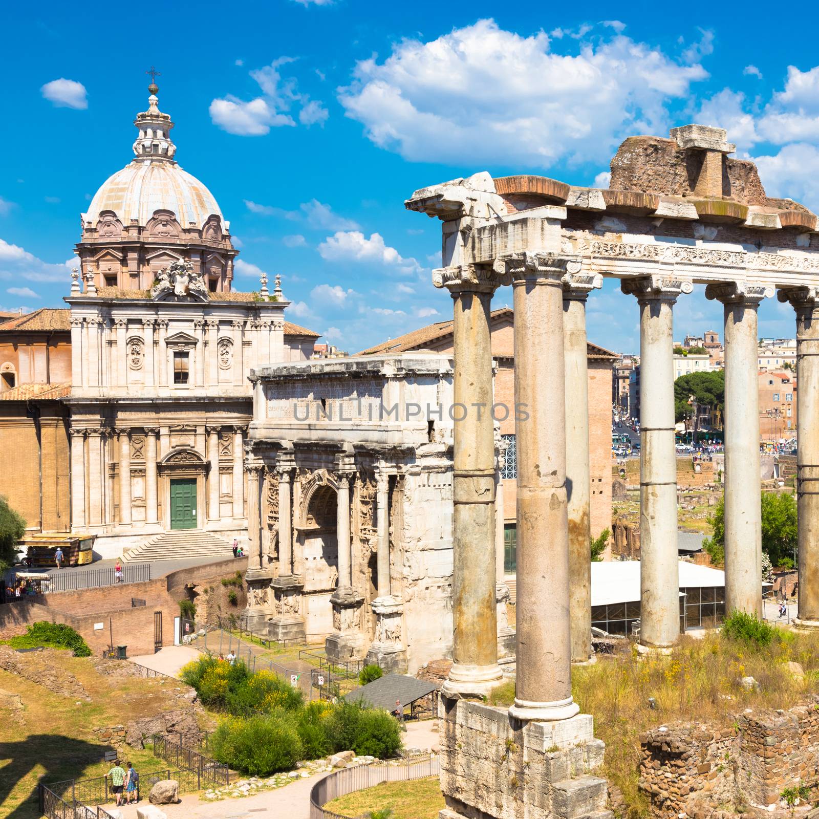 The Roman Forum also Foro Romano is a rectangular square surrounded by the ruins of several important ancient government buildings at the center of the city of Rome, Italy.