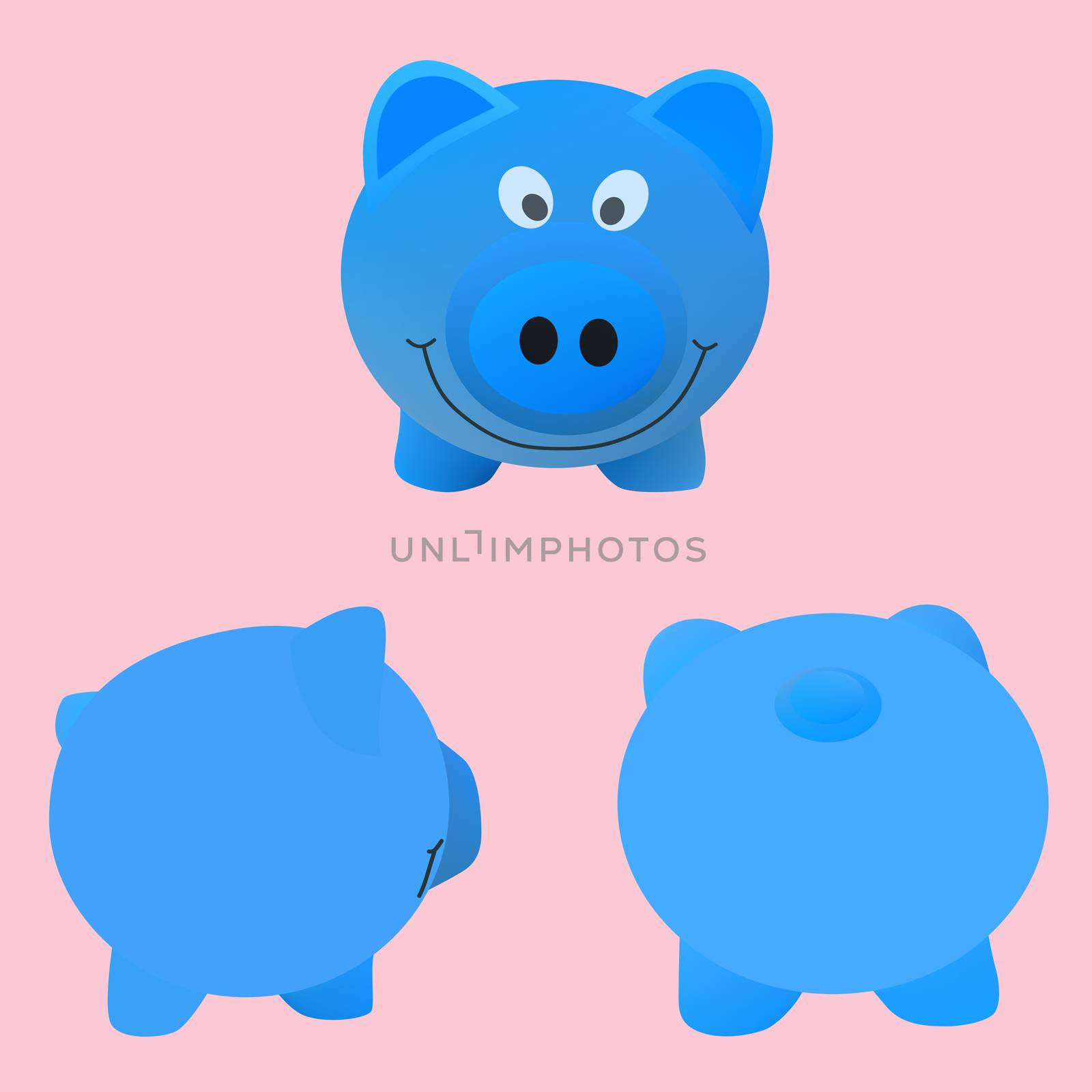 Vector and illustration of cute cartoon blue pigs